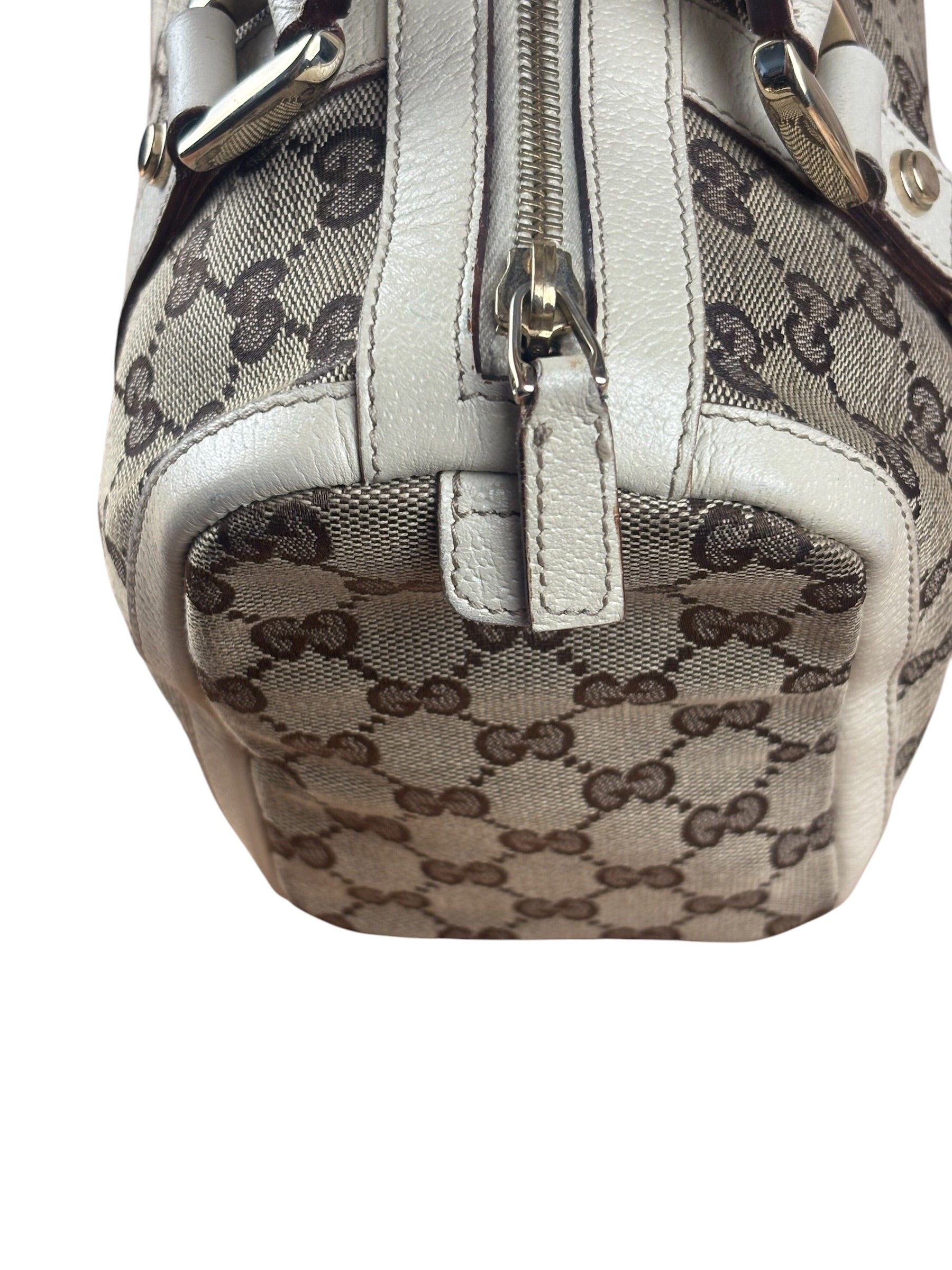 Gucci Bicolor Leather Trim Canvas GG Monogram Shoulder Bag