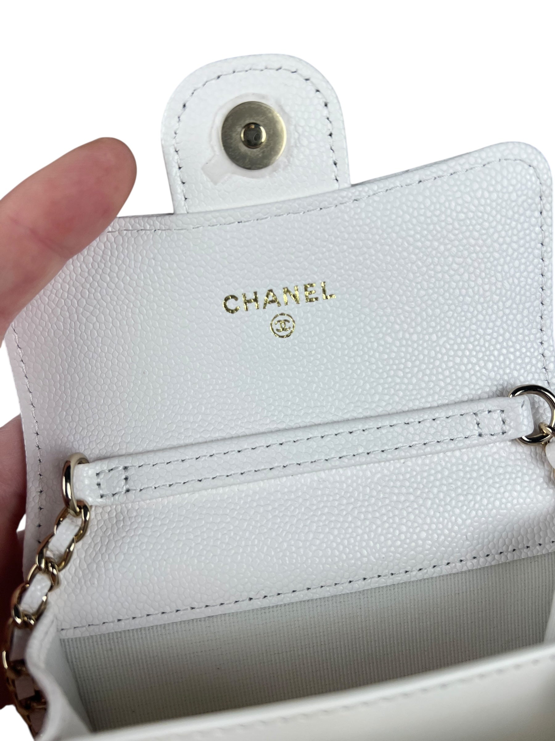 Chanel Classic Flap Card Holder on Chain Quilted Caviar Black