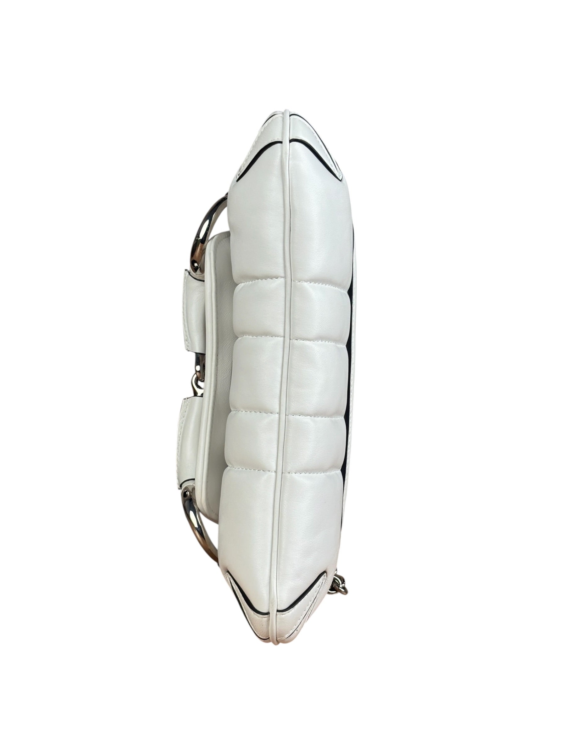 Gucci White Quilted Metelasse Leather Horsebit Chain Shoulder Bag