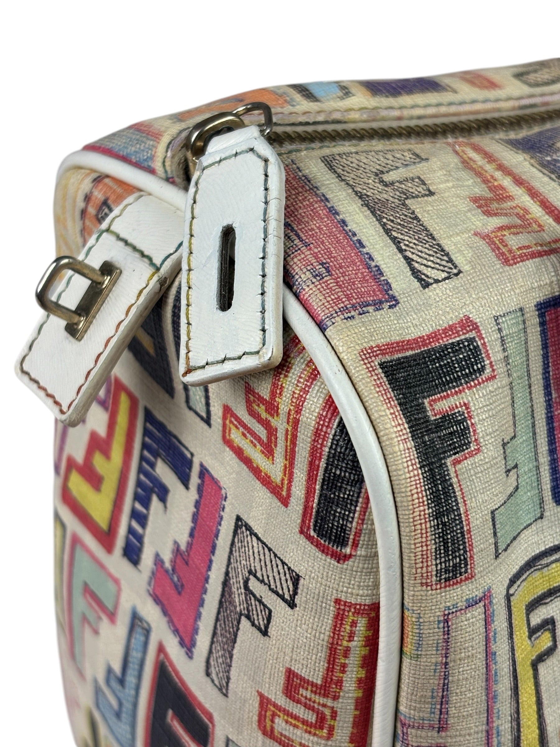 Fendi Beige Leather Multicolor Zucca Forever Boston Bag