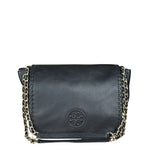 Tory Burch Black Marion Whipstitch Flap Shoulder Bag