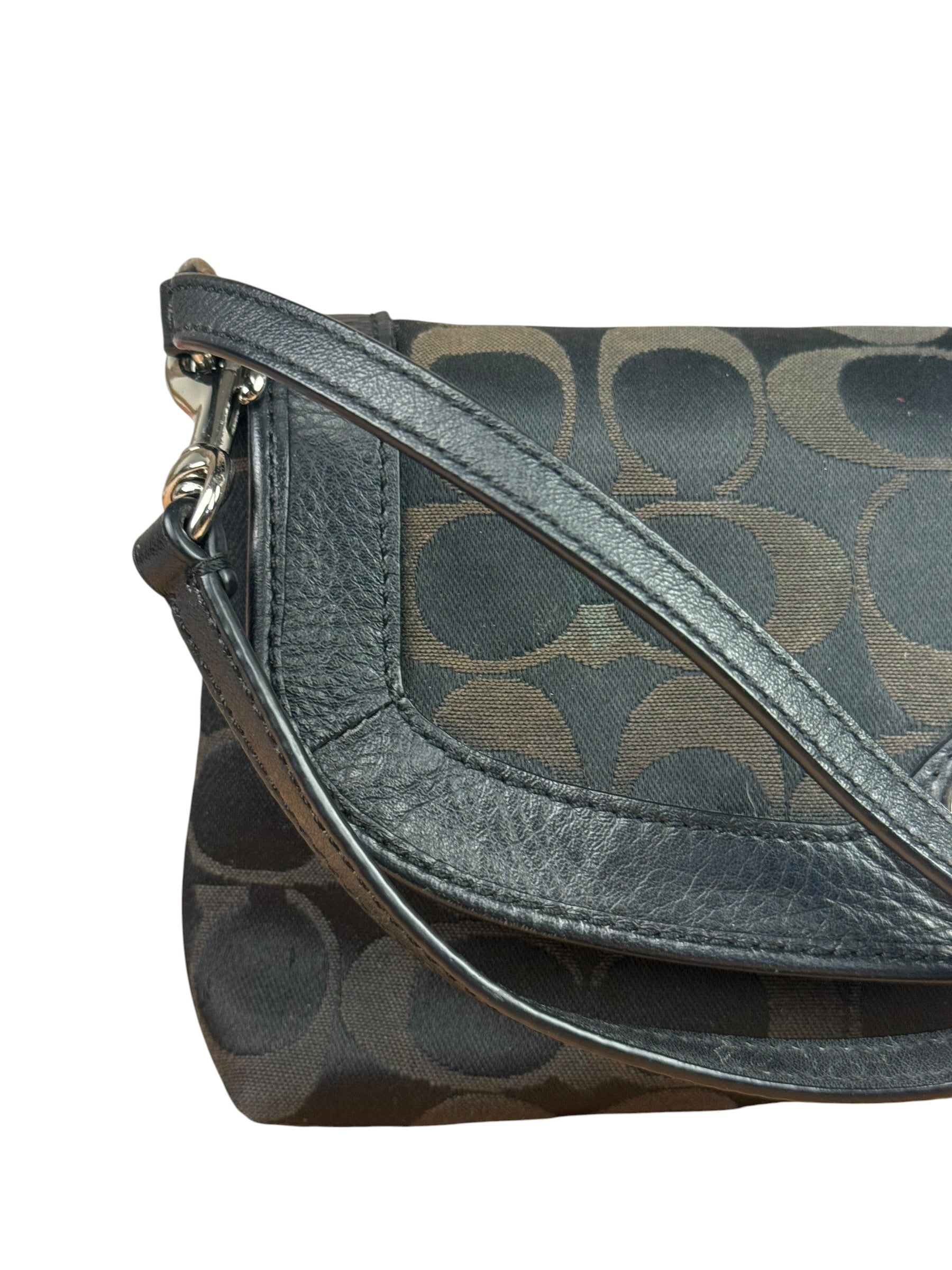 Coach Vintage Black Leather Trim C Canvas Flap Snap Clutch Wristlet