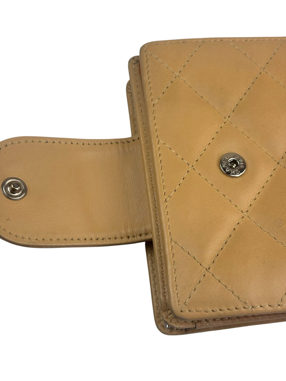 Chanel Beige Quilted Leather Cambon Line Bifold Wallet 2005