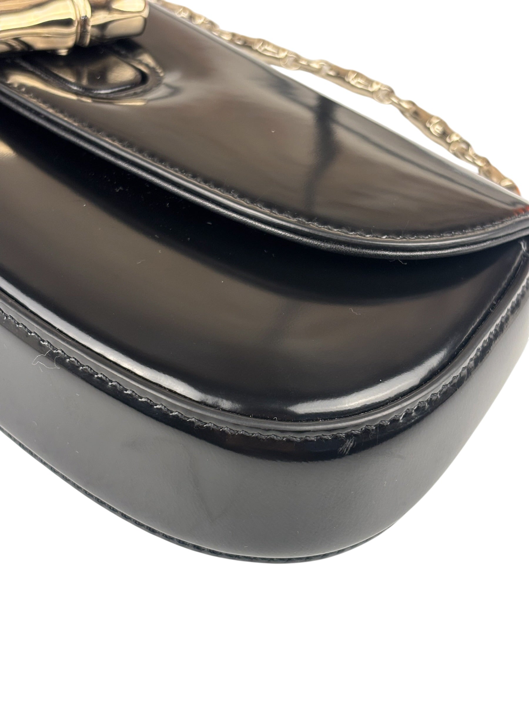 Gucci Black Leather Bamboo Night Small Clutch/Pochette