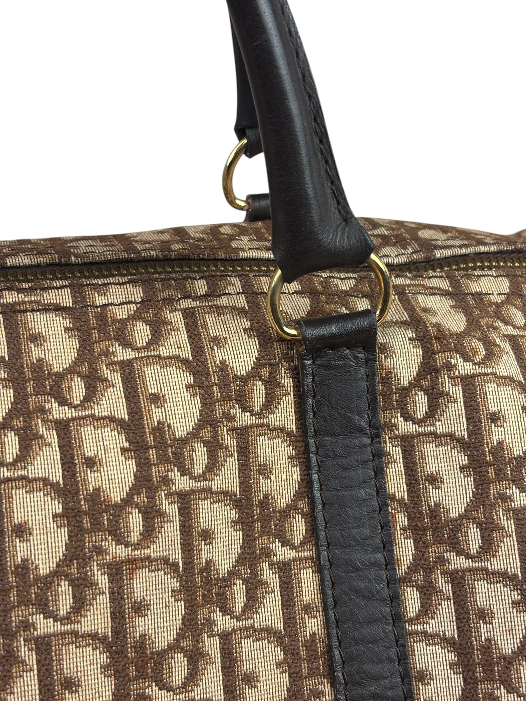 Christian Dior Brown Leather Trim Trotter Boston Bag