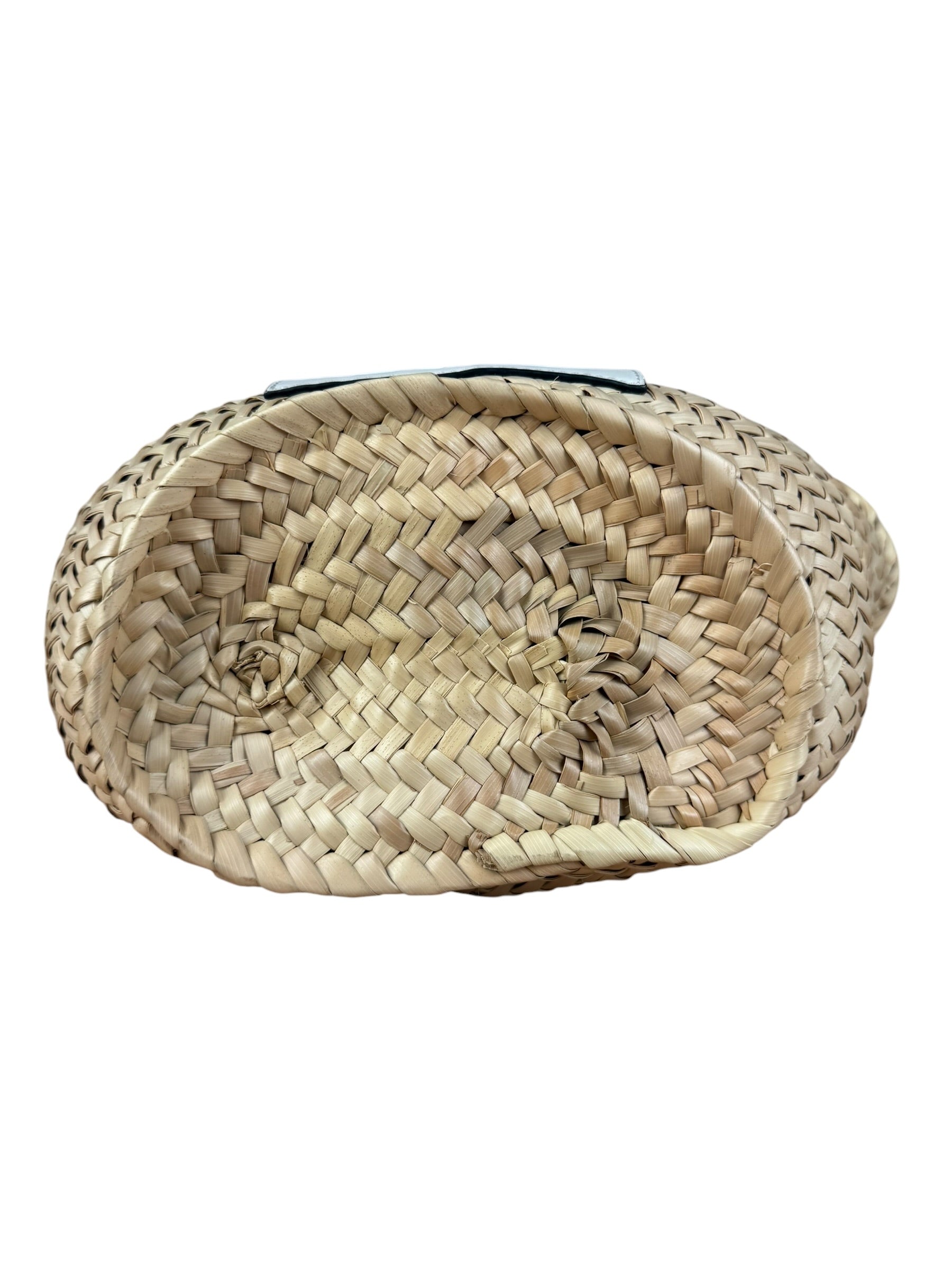 Loewe White Leather Raffia Basket Bag