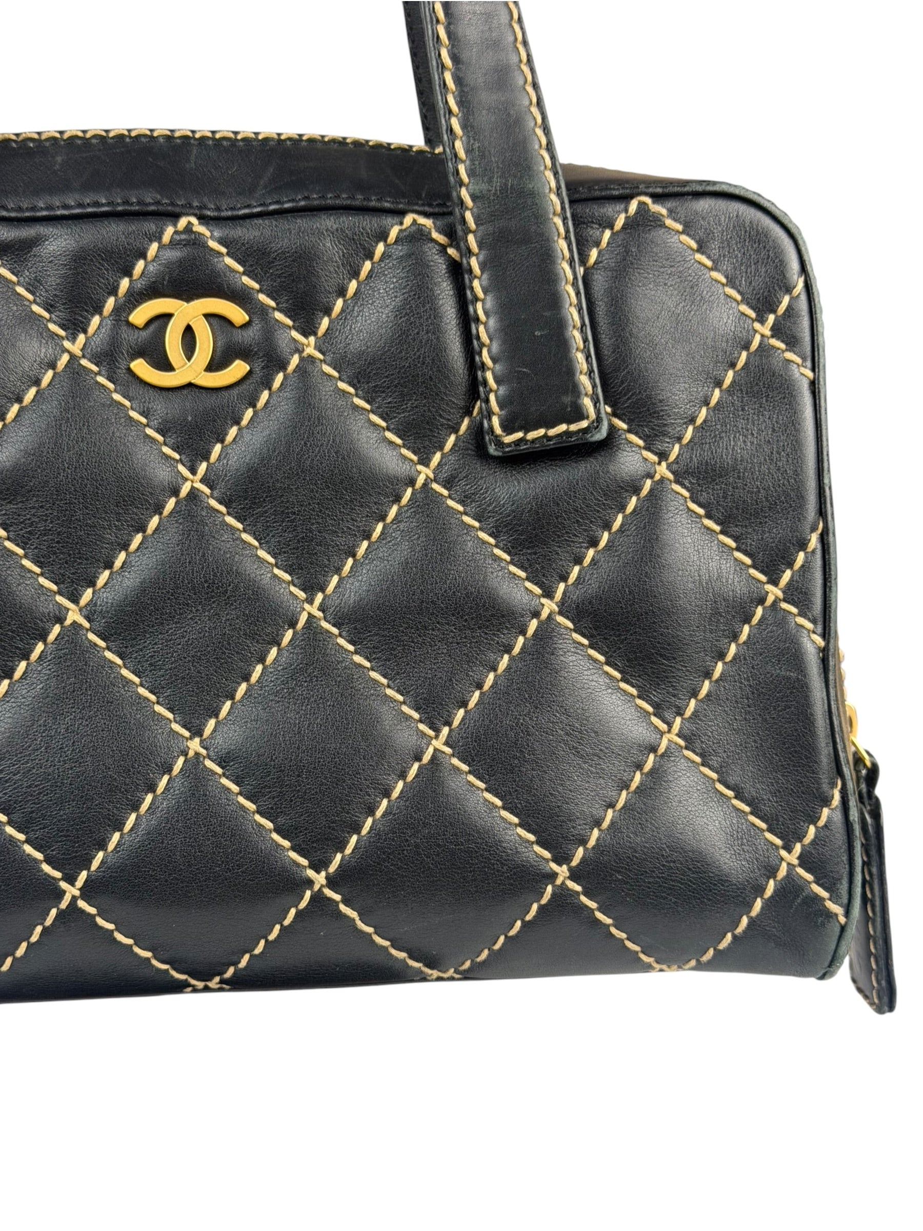 Chanel Black Quilted Leather Wild Stitch Bowler Bag 2003