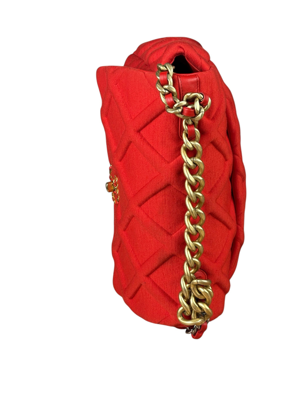 Chanel Red Quilted Leather Trim Jersey 19 Flap Bag 2019