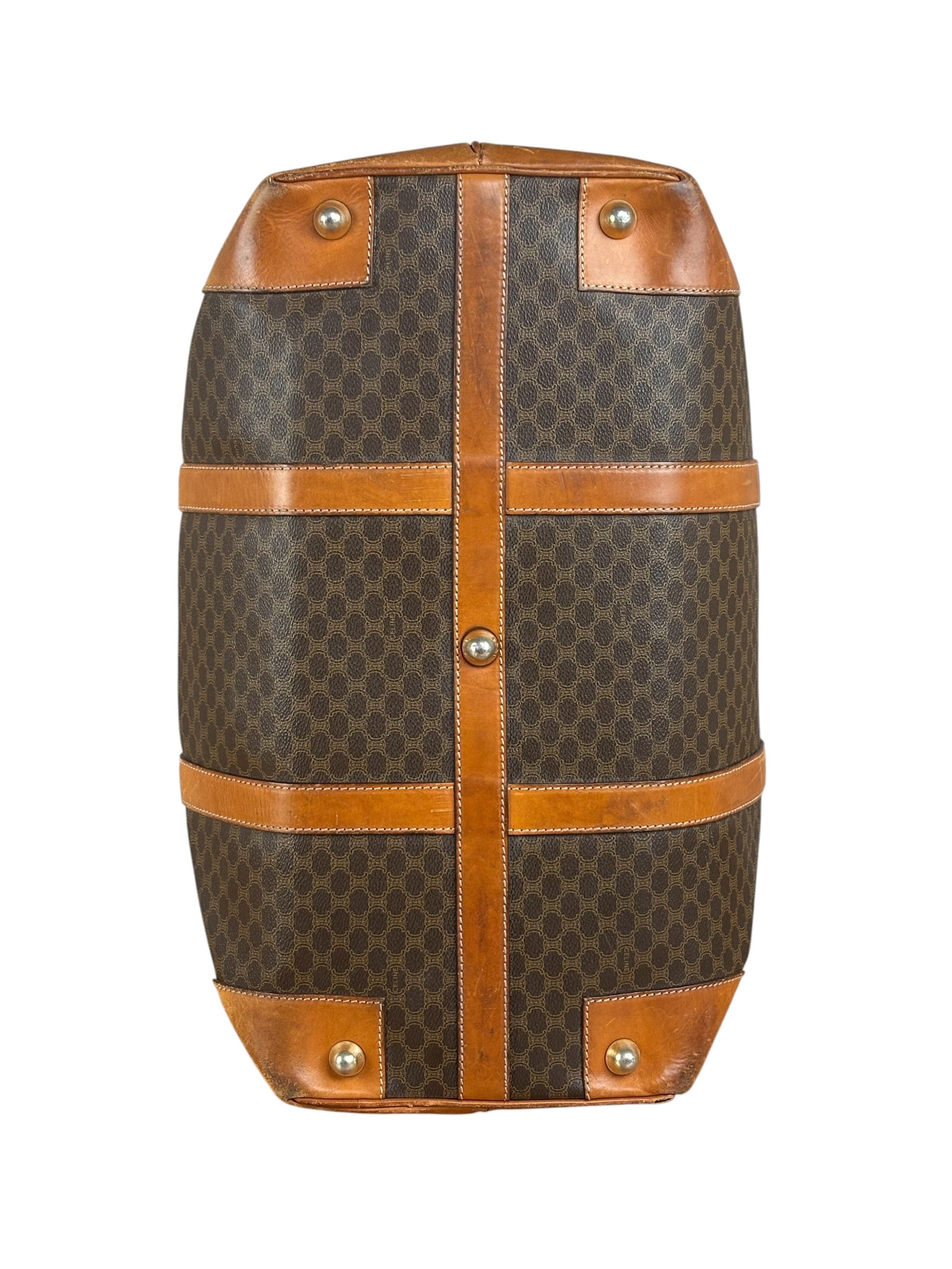 Celine Brown Leather Canvas Macadam Travel Handbag