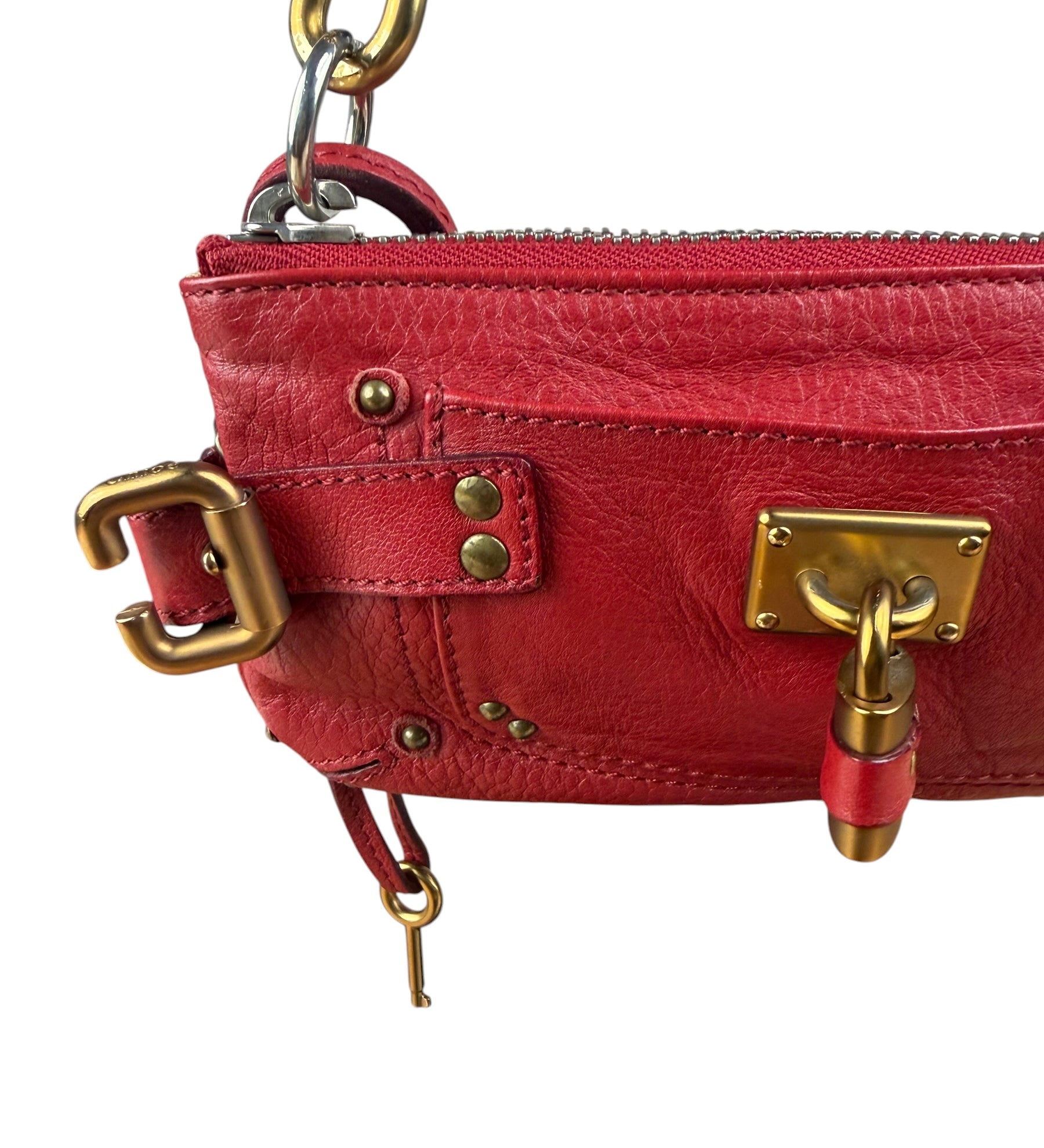 Chloe Red Leather Mini Paddington Pochette