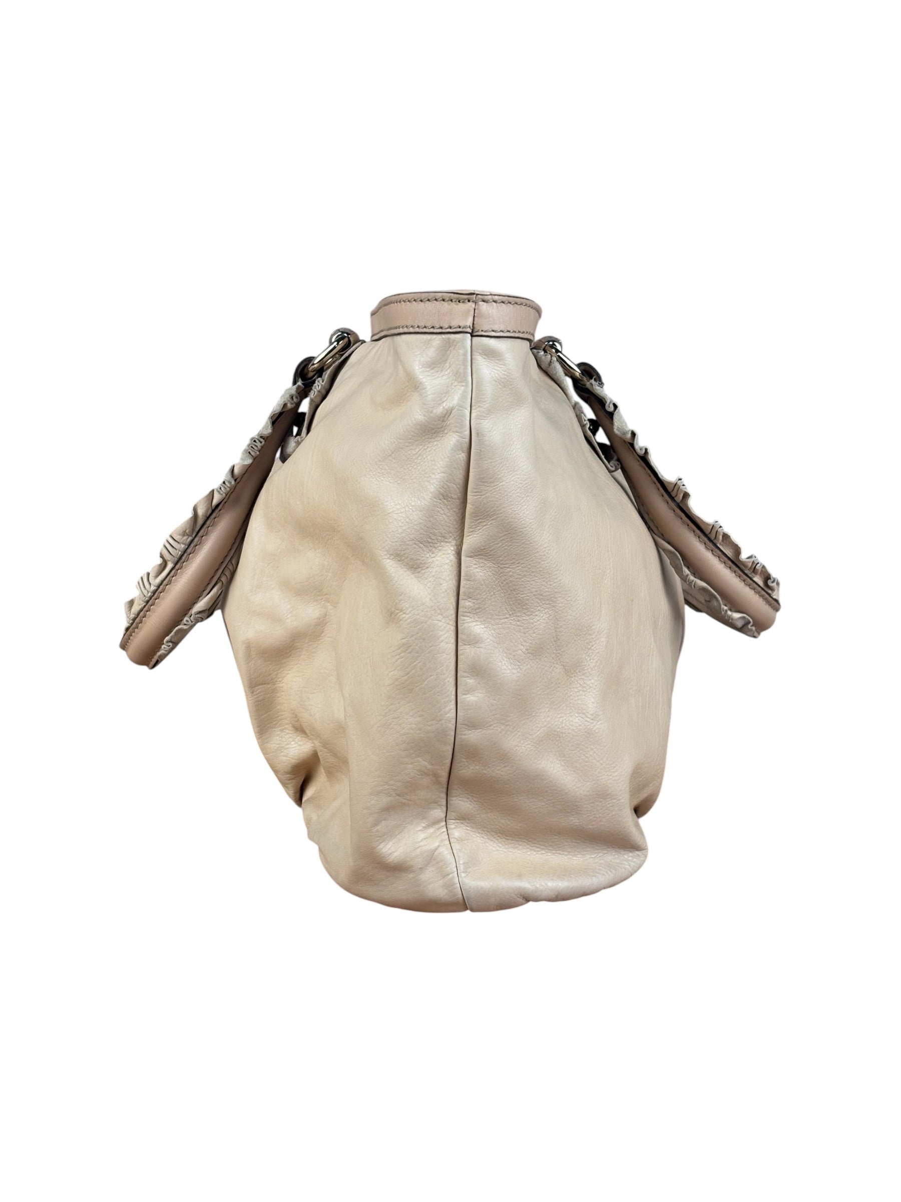 Gucci Vintage Beige Leather Ruched Handle Tote