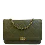 Chanel Olive Green Quilted Caviar Boy Flap Wallet On Chain 2017