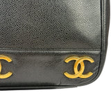Chanel Vintage Black Caviar Leather Triple CC Chain Tote Bag