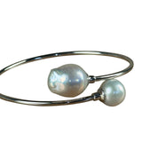 Silver-Toned Real Pearl Wrap Bangle Bracelet