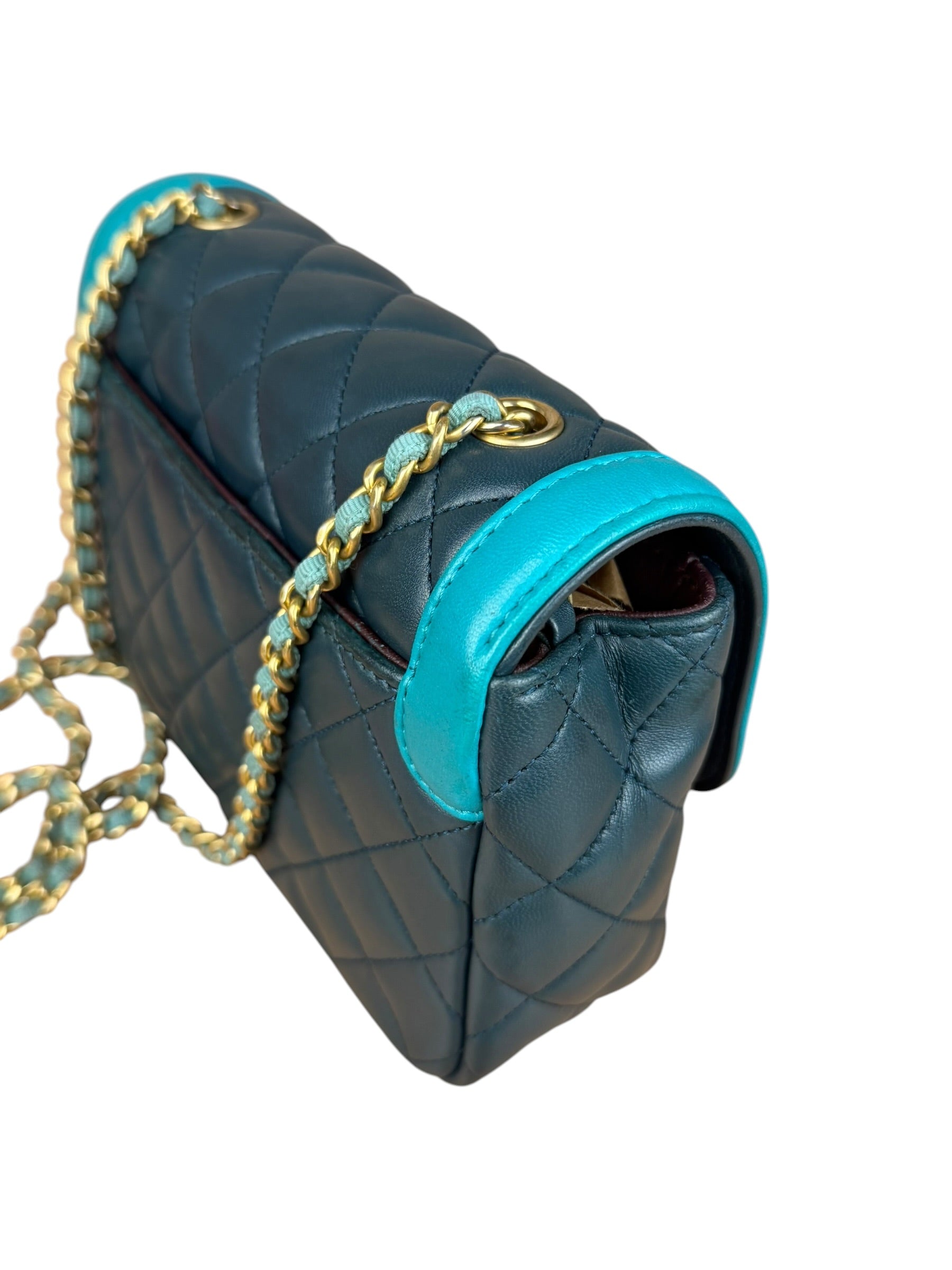 Chanel Quilted Mini Two-Tone Blue Day Flap Bag 2017