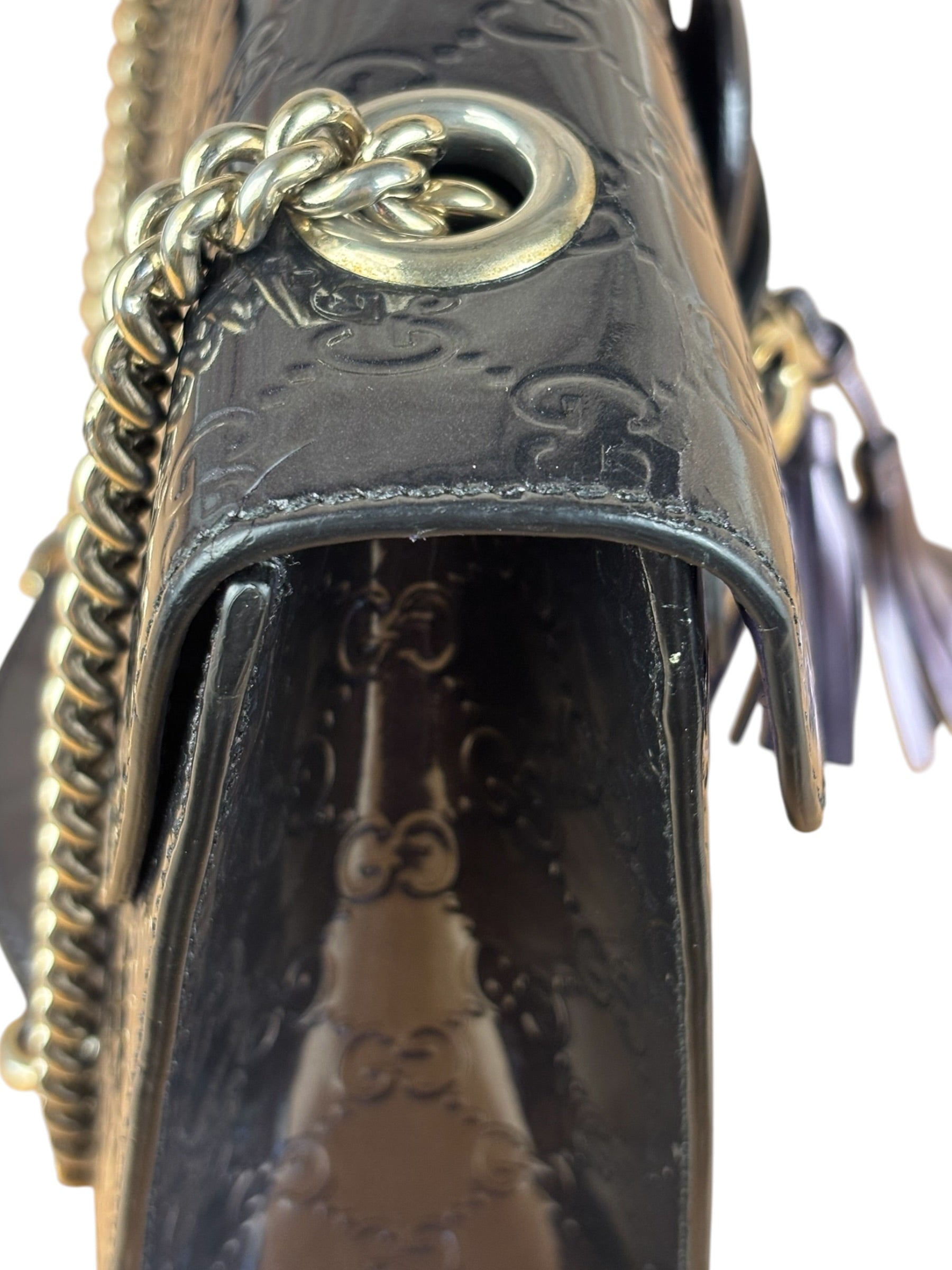 Gucci GG Purple Patent Flap Emily Chain Shoulder Bag