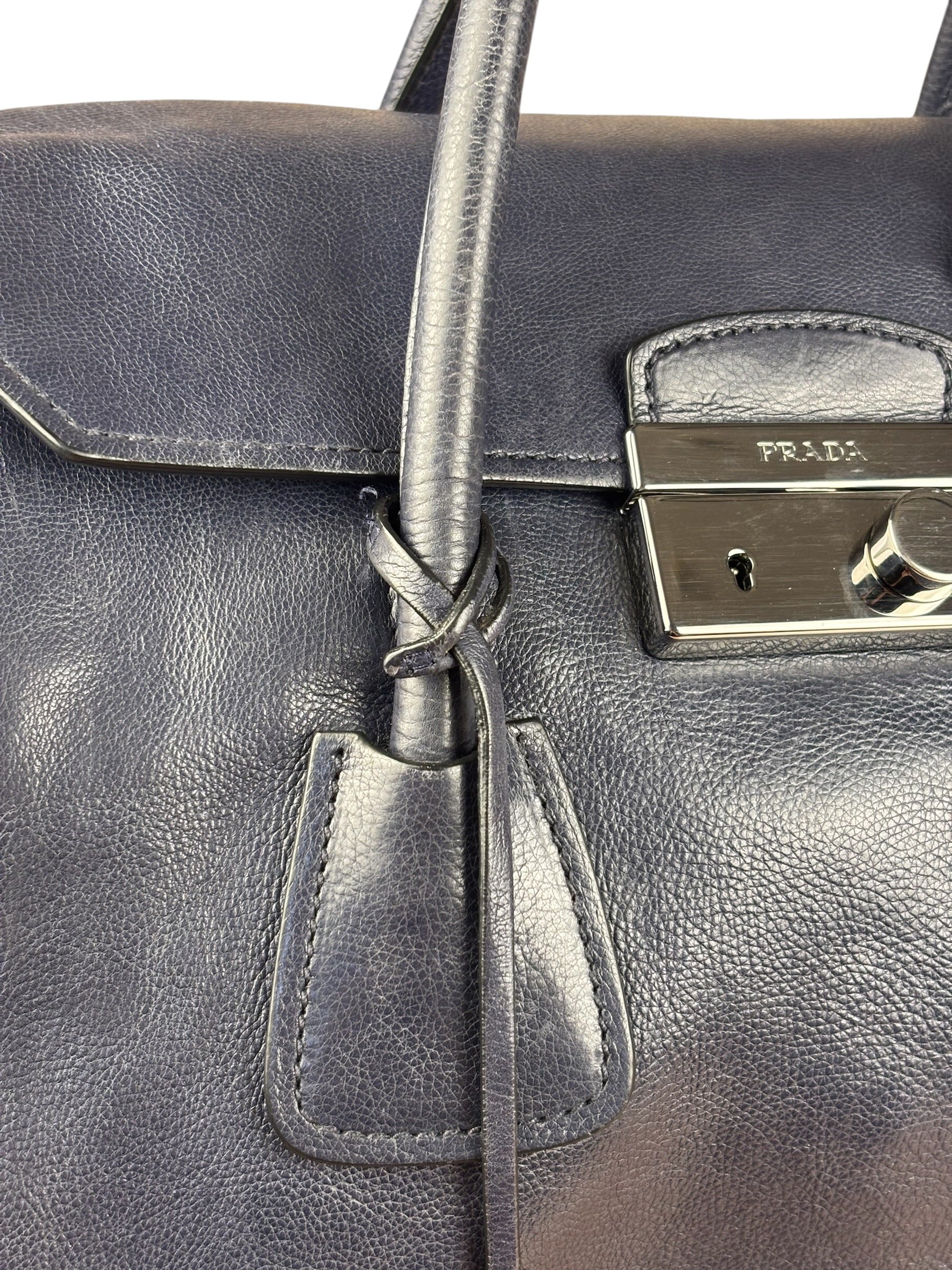 Prada Vintage Muted Blue Leather Glace 2Way Handbag