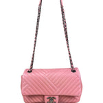 Chanel Pink Chevron Lambskin Flap Bag 2015
