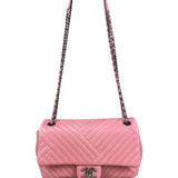 Chanel Pink Chevron Lambskin Flap Bag 2015
