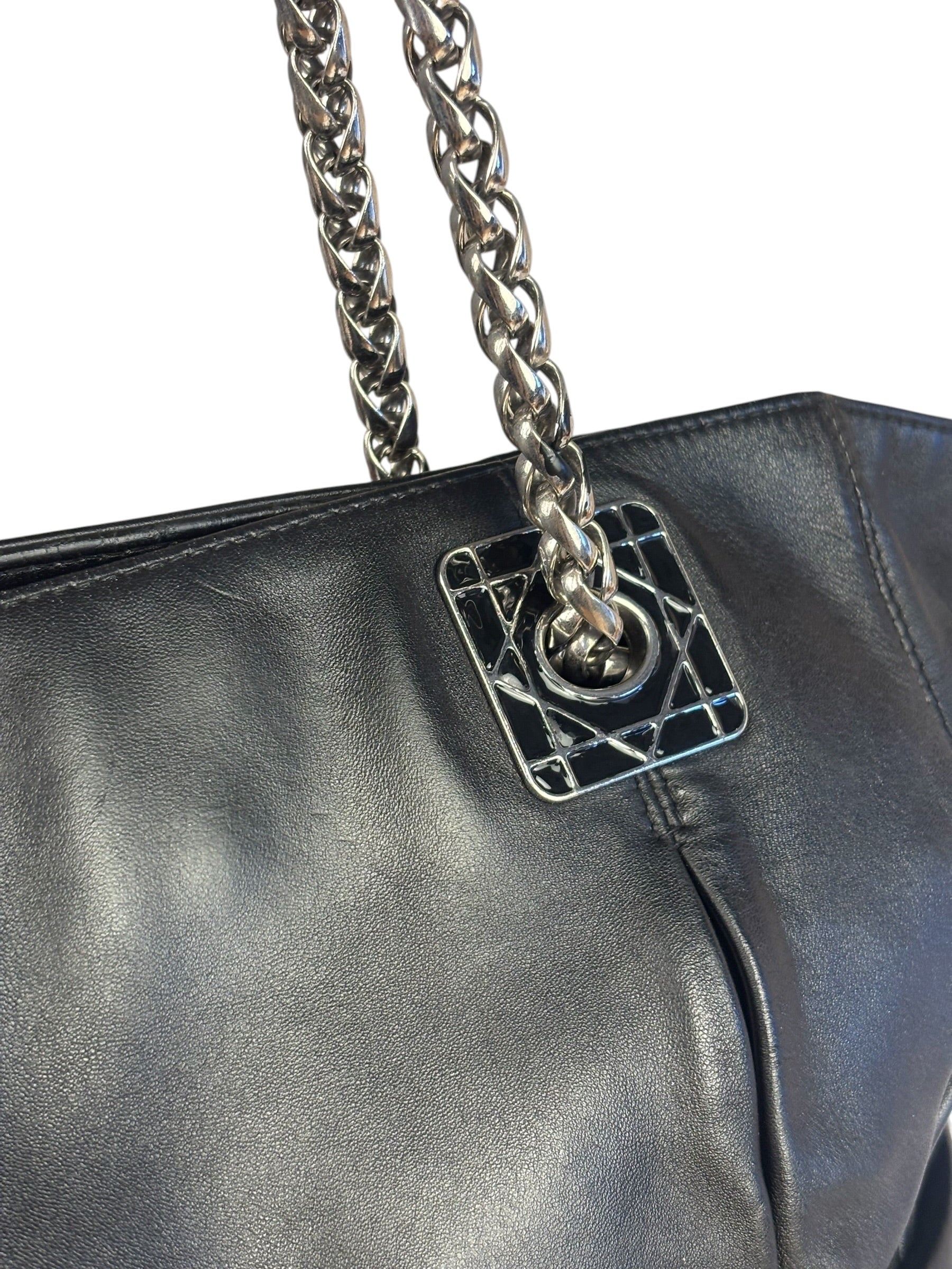 Christian Dior Black Leather Cannage Granville Chain Tote