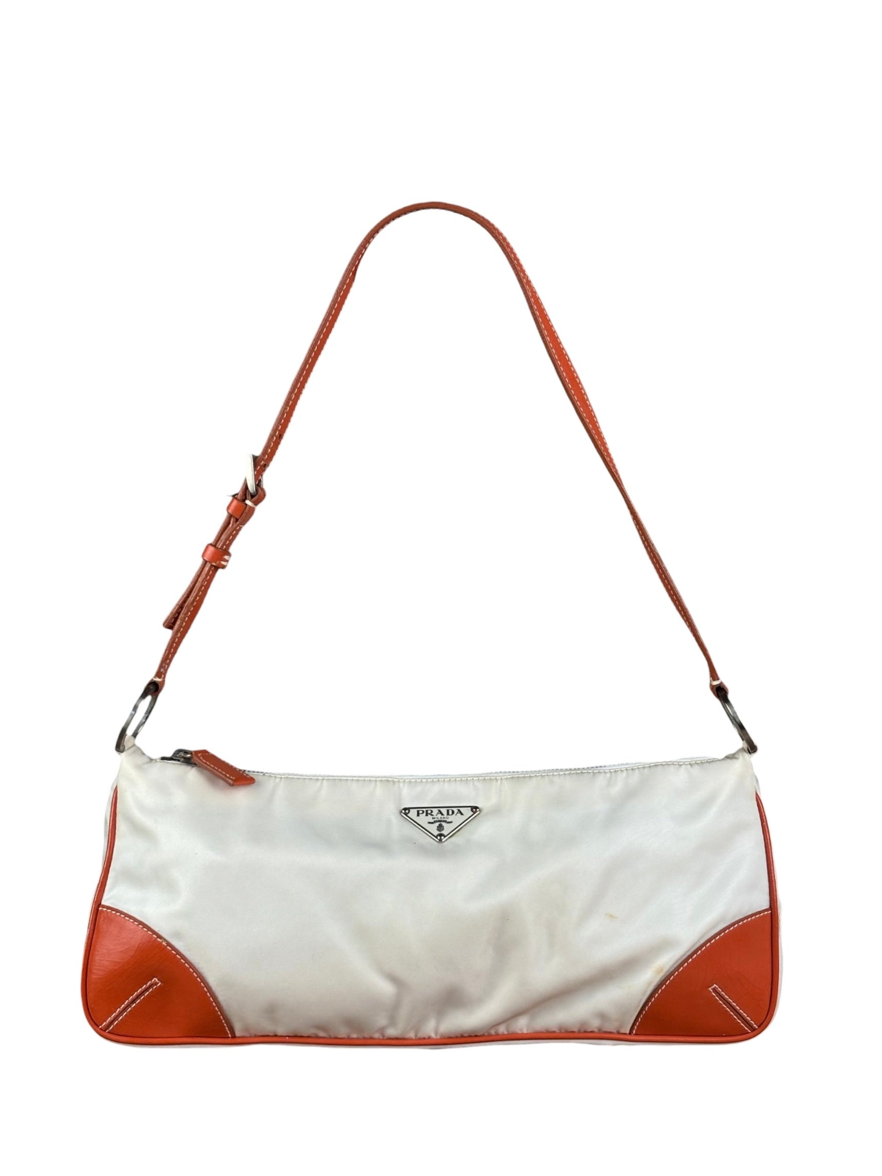 Prada Vintage Re-Edition Orange/White Tessuto Nylon Shoulder Bag