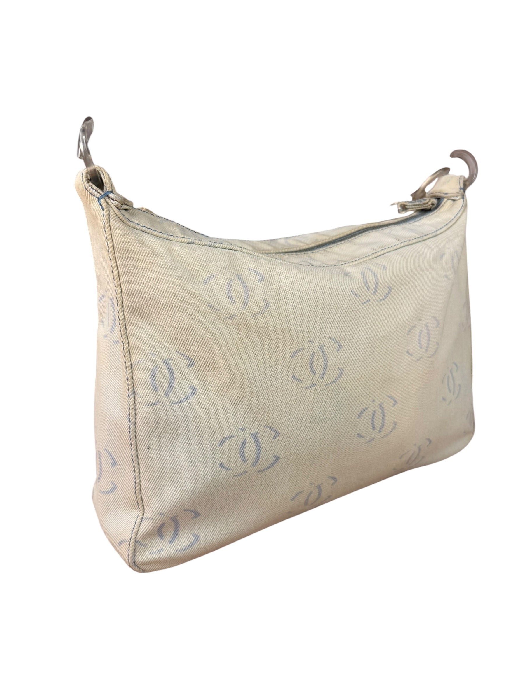 Chanel Light Washed Denim CC Canvas Logo Shoulder Bag 2002