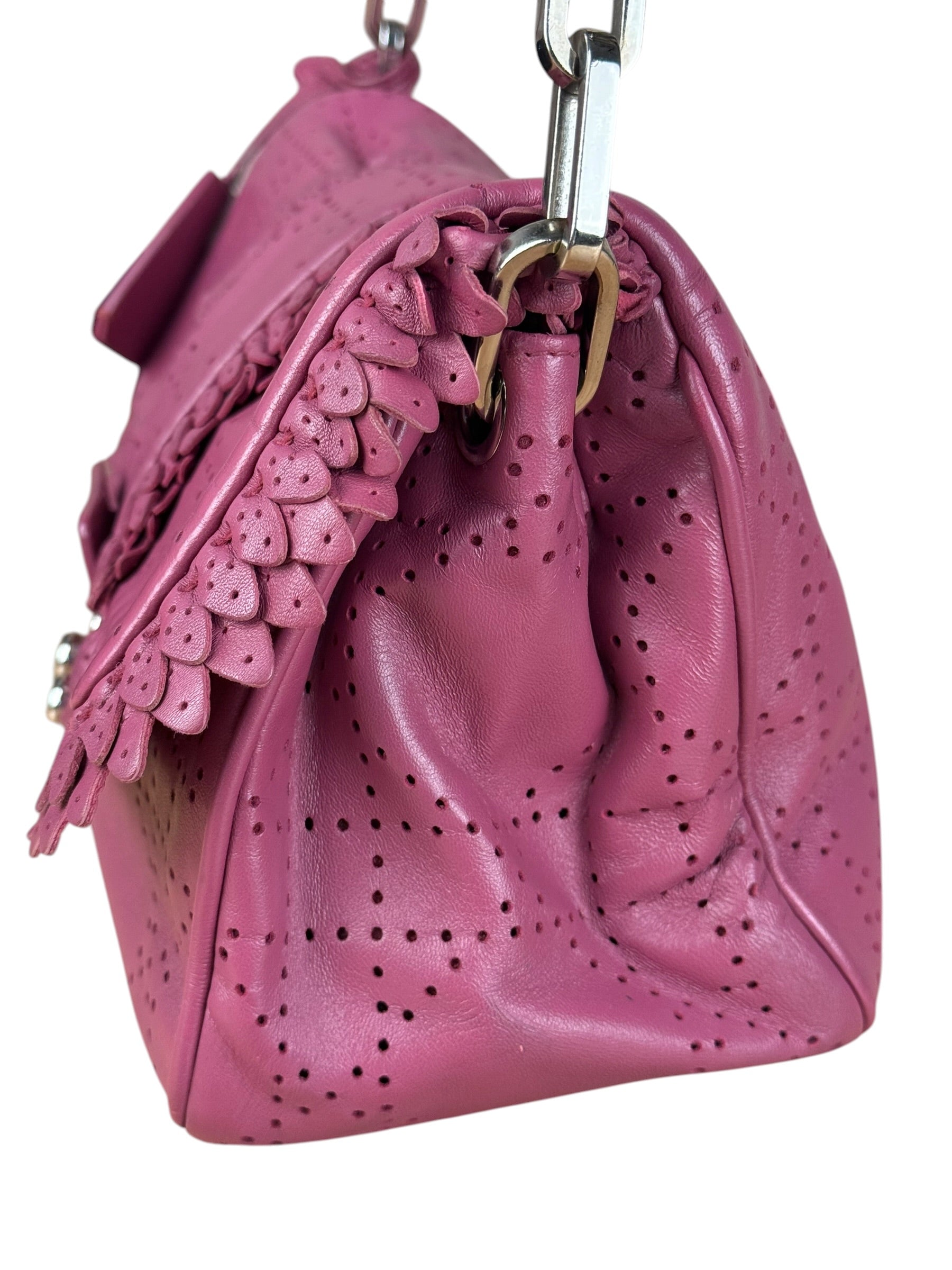 Christian Dior Purple Ruffle Leather New Lock Flap Bag
