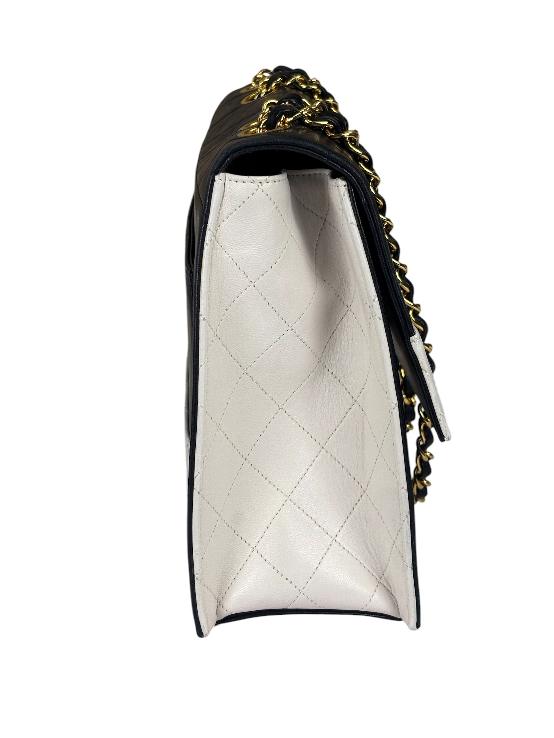 Chanel Vintage White/Black Quilted Lambskin Trapezoid Flap Bag 1990's