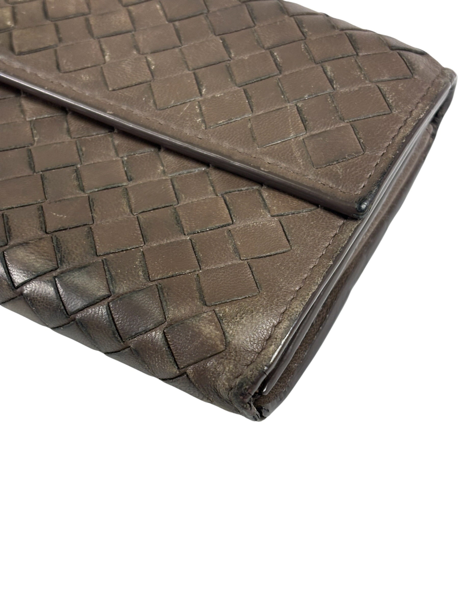 Bottega Veneta Grey Leather Intrecciato Flap Wallet