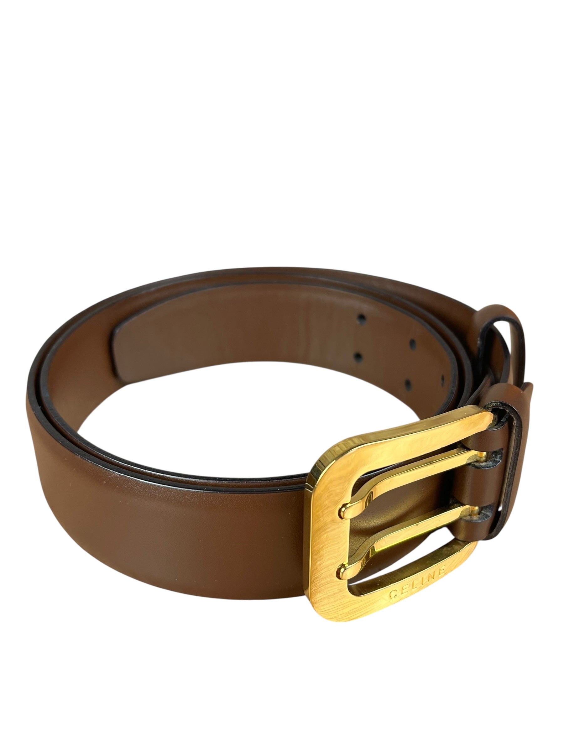 Celine Brown Leather Gold Buckle Belt