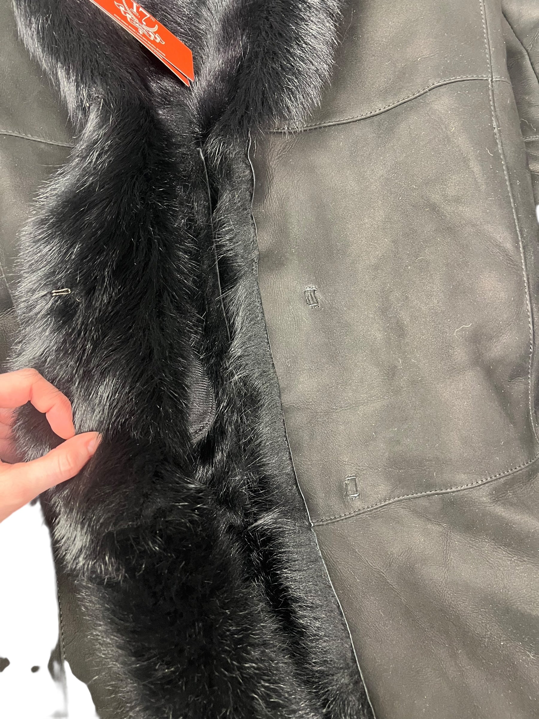 Vintage Black Fur Lined Suede Long Coat