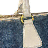 Prada Denim White Leather Trim Saffiano Handbag