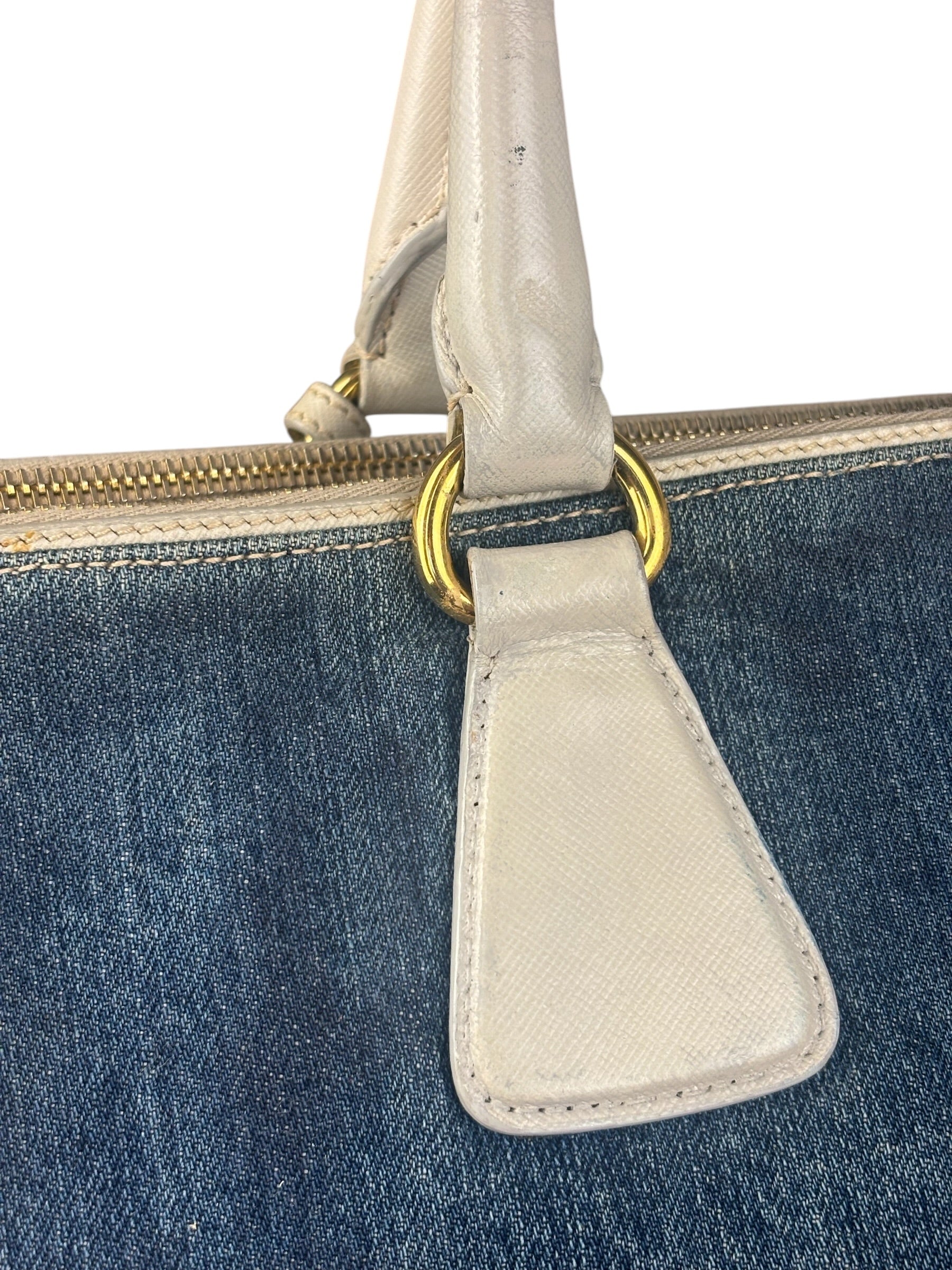 Prada Denim White Leather Trim Saffiano Handbag