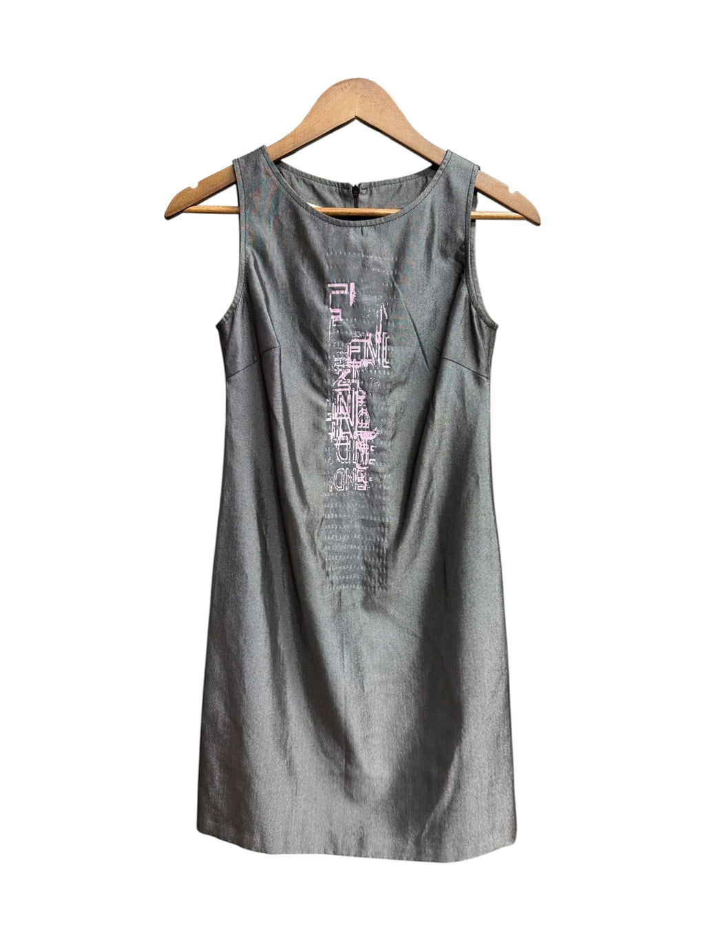 Vintage Fendi Grey Sleeveless Pink Geometric Logo Mini Dress