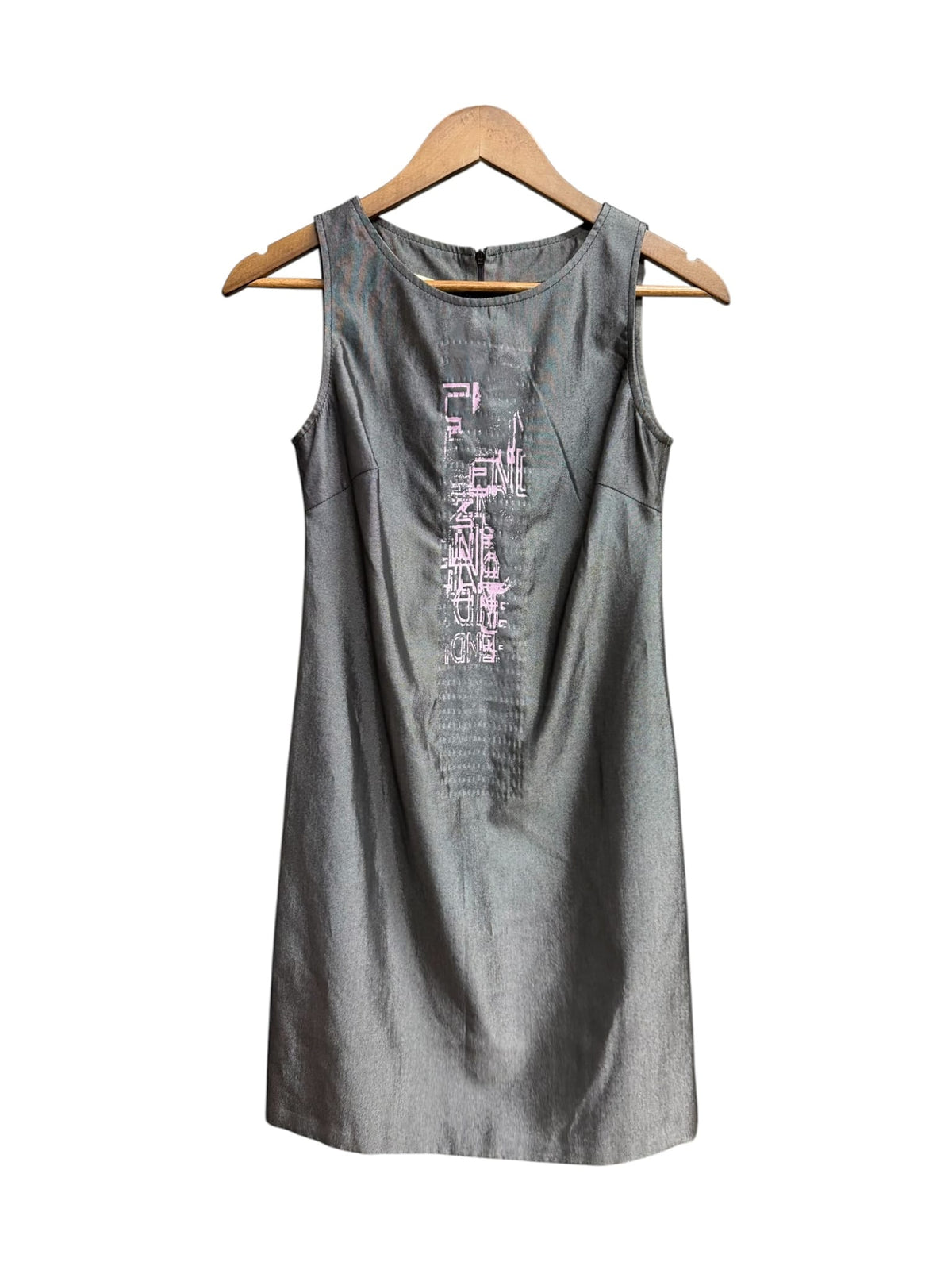 Vintage Fendi Grey Sleeveless Pink Geometric Logo Mini Dress