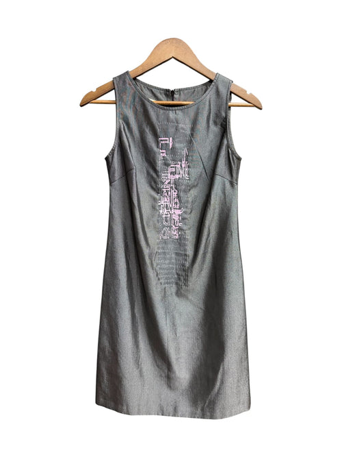 Vintage Fendi Grey Sleeveless Pink Geometric Logo Mini Dress