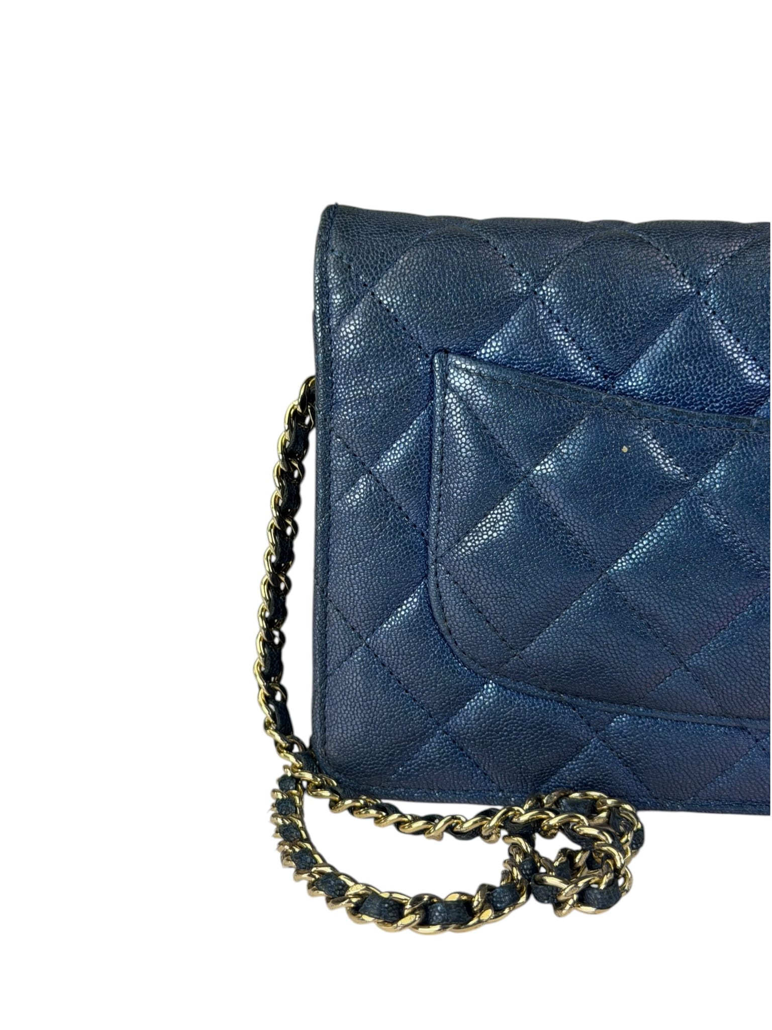 Chanel Peal Blue Caviar Quilted Leather Iridescent Wallet On Chain 2019