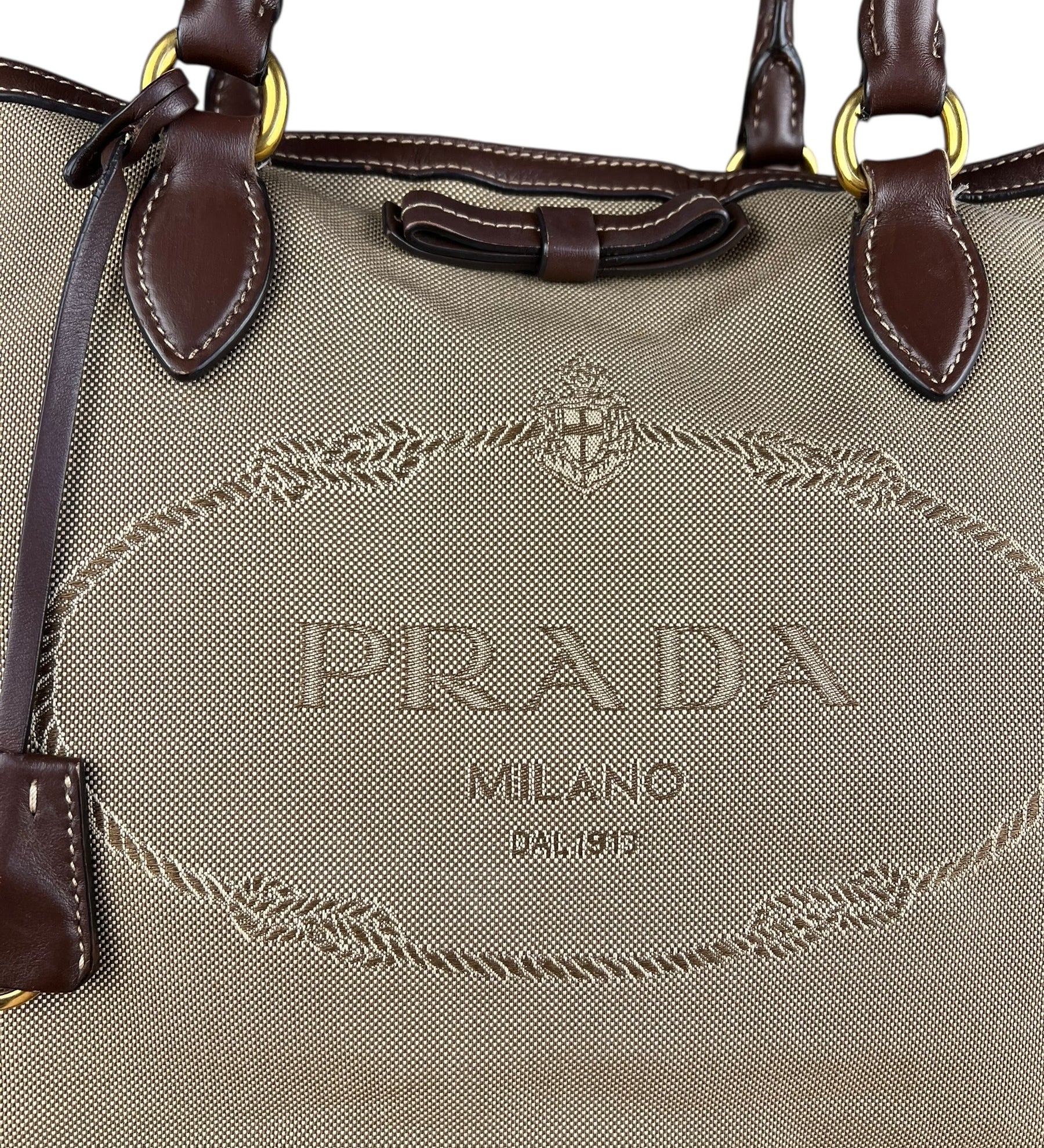 Prada Vintage Jacquard Logo Tote Brown