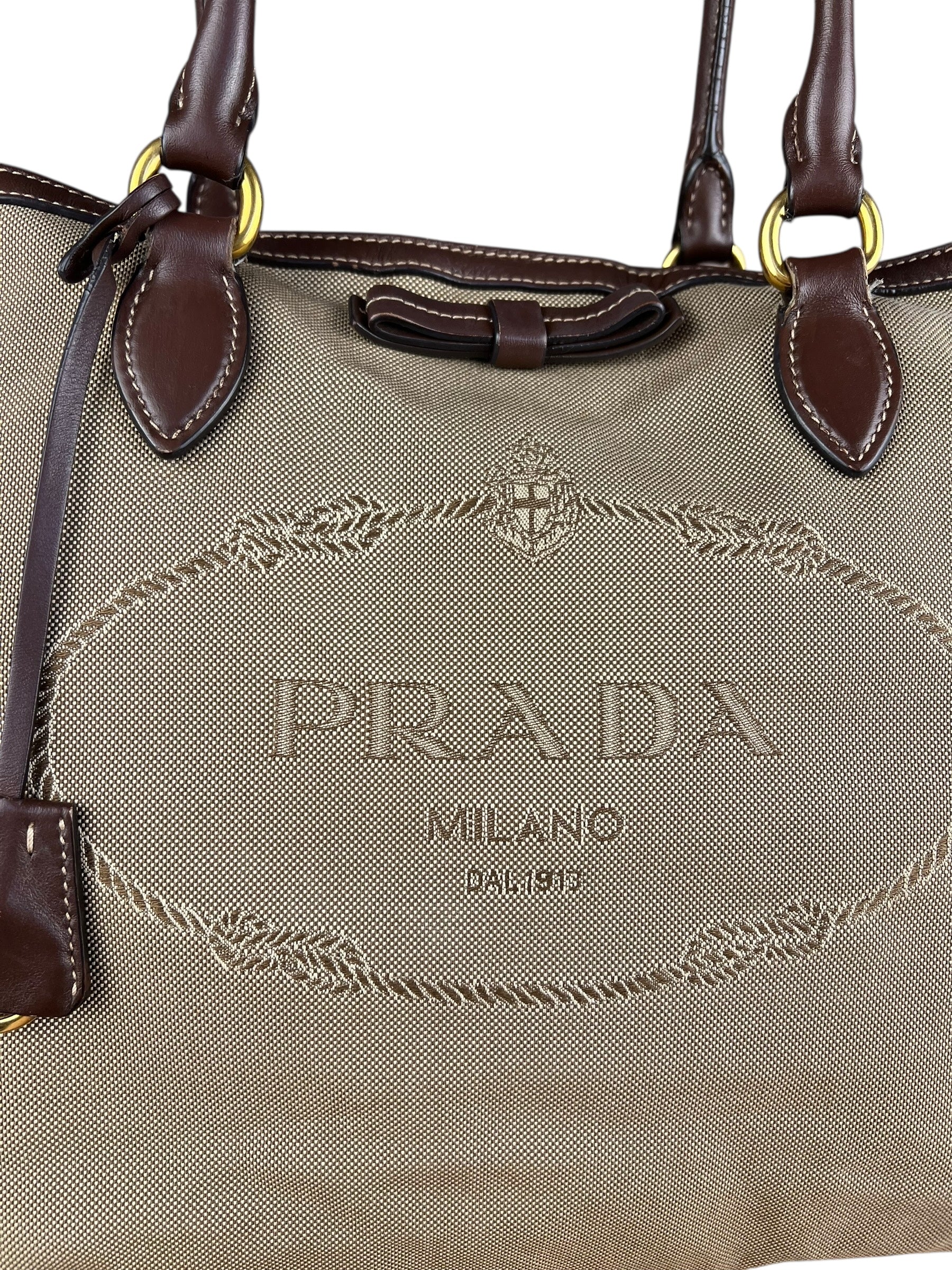 Prada Vintage Jacquard Logo Tote Brown