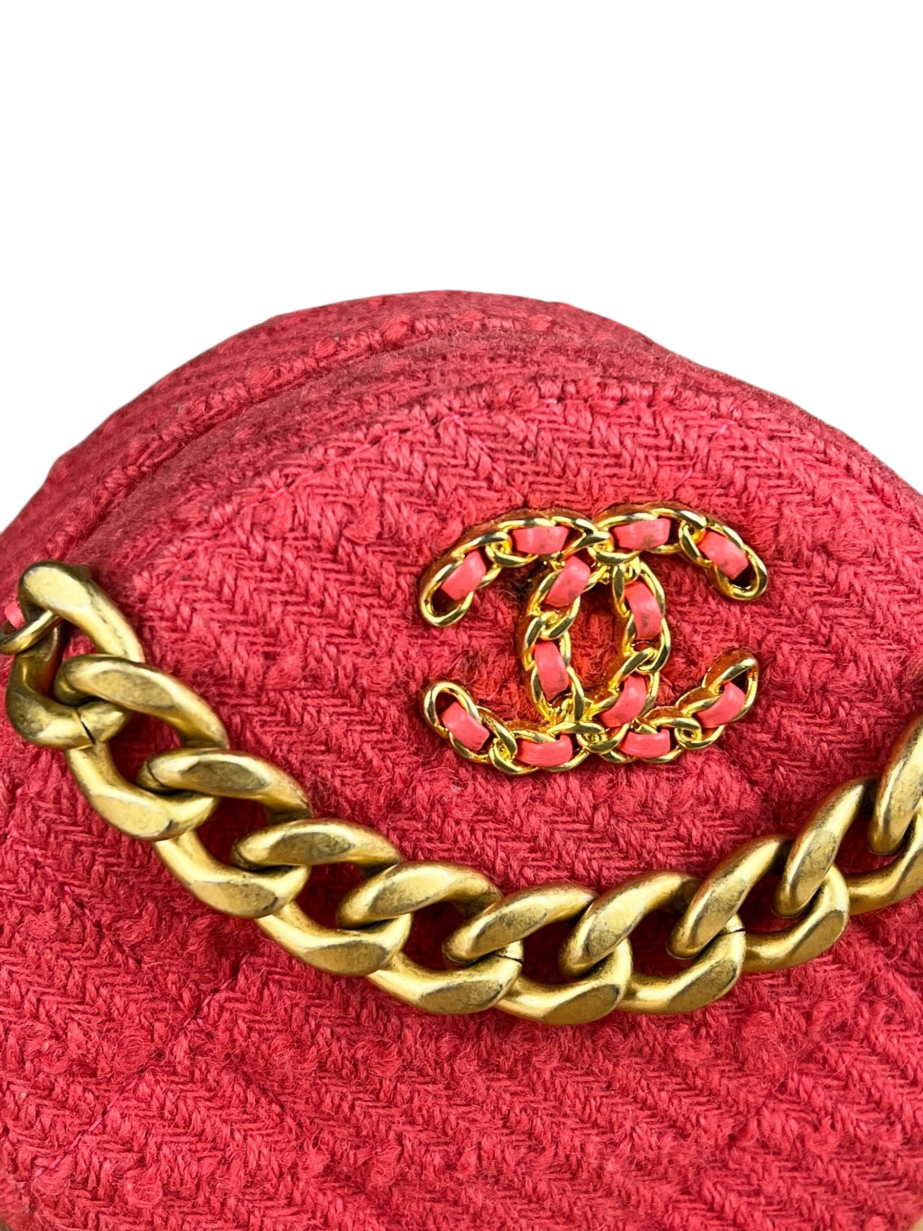 Chanel 19 Round Pink Tweed Chain Shoulder Bag