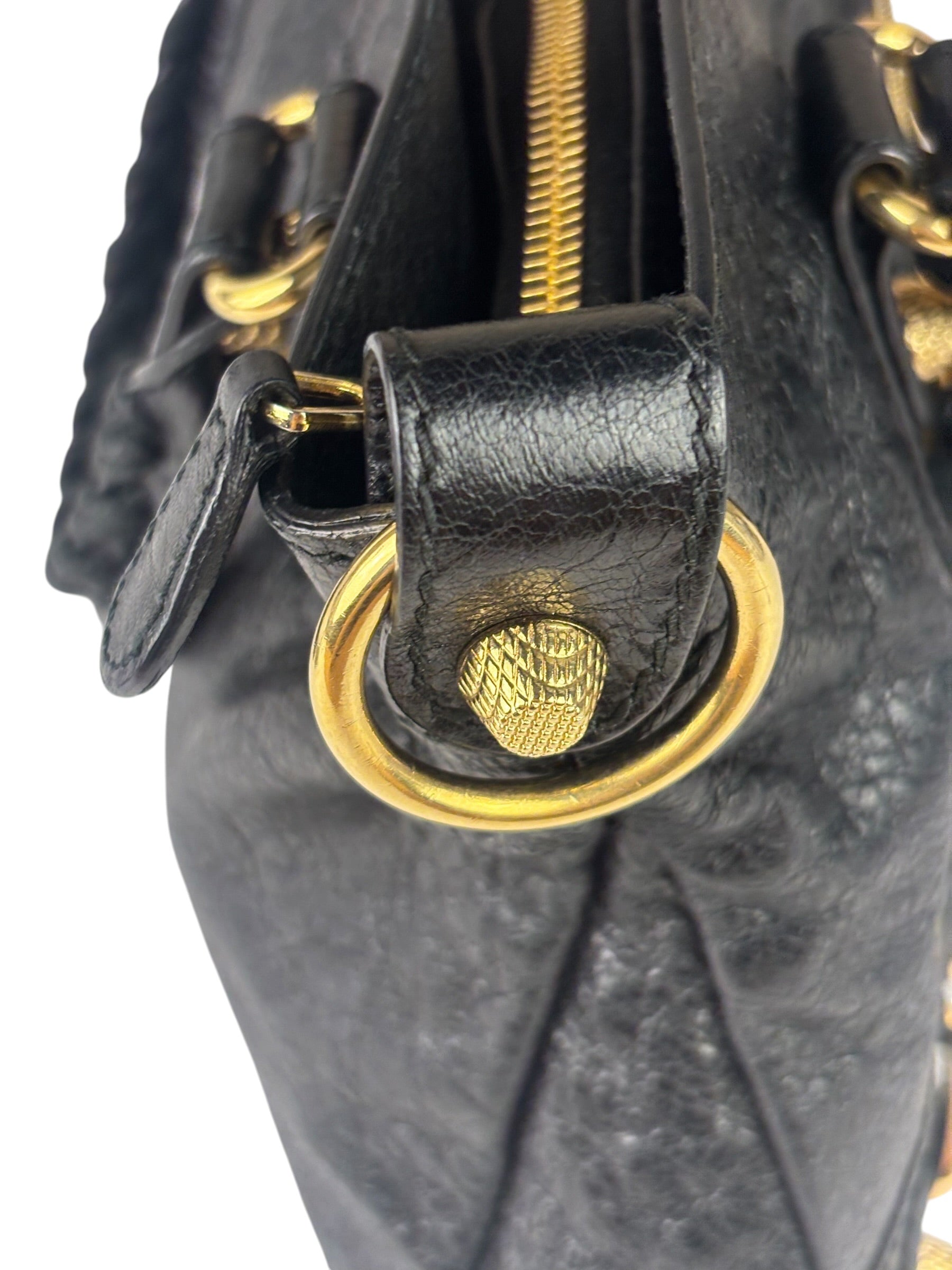 Balenciaga Black Lambskin Moto City Two-Way Bag