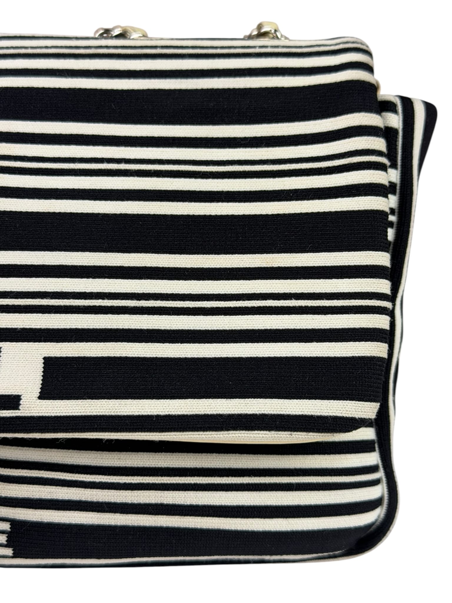 Chanel Black/White Leather Trim/Cloth Venise Biarritz Flap Bag 2019