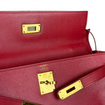 Hermes Kelly 32 Courchevel Rouge Vif Gold Handbag 1997