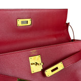 Hermes Kelly 32 Courchevel Rouge Vif Gold Handbag 1997