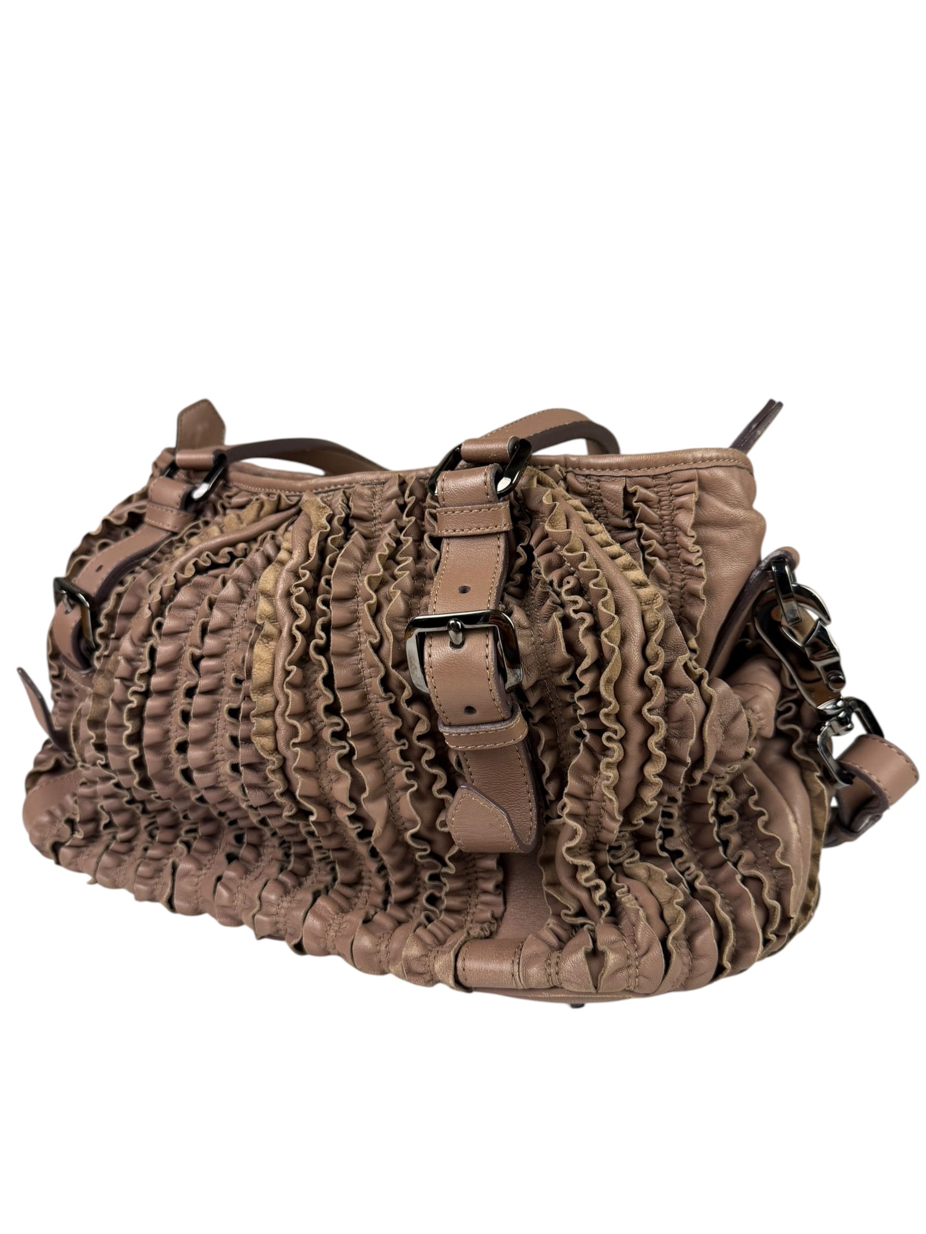 Burberry Purple Leather Ruffled Lowery Bag