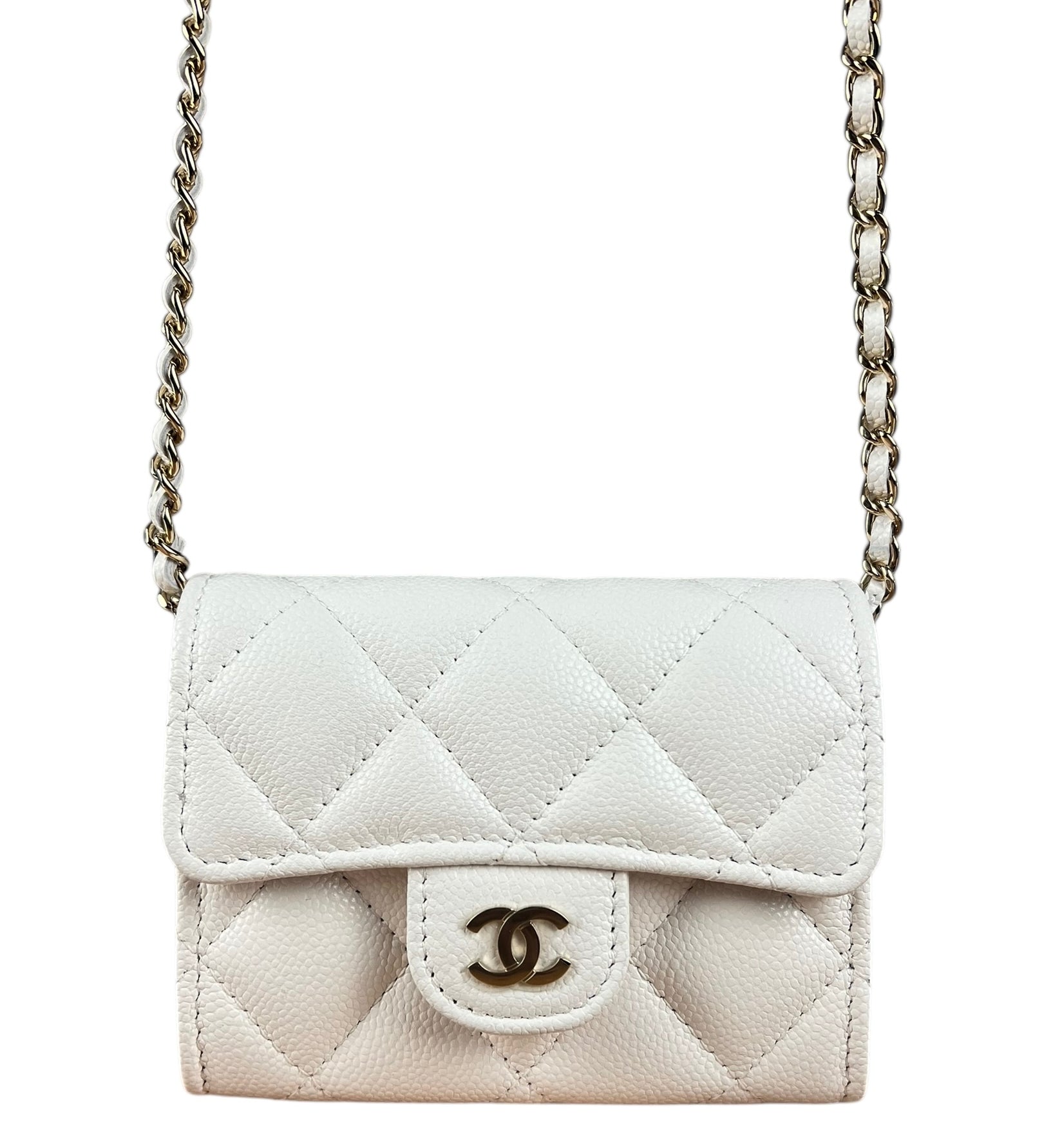 Chanel Classic Flap Card Holder on Chain Quilted Caviar Black