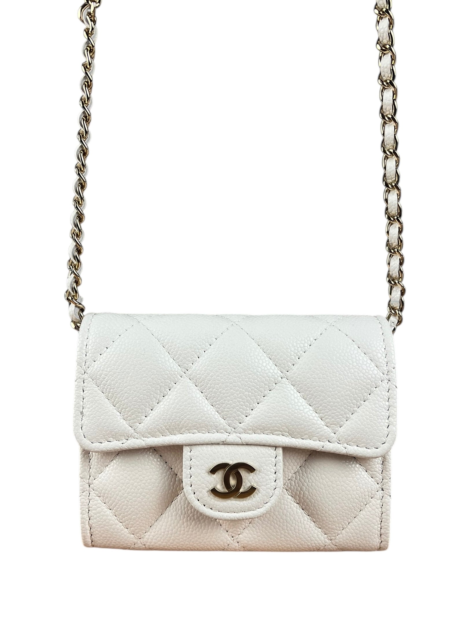 Chanel Classic Flap Card Holder on Chain Quilted Caviar Black