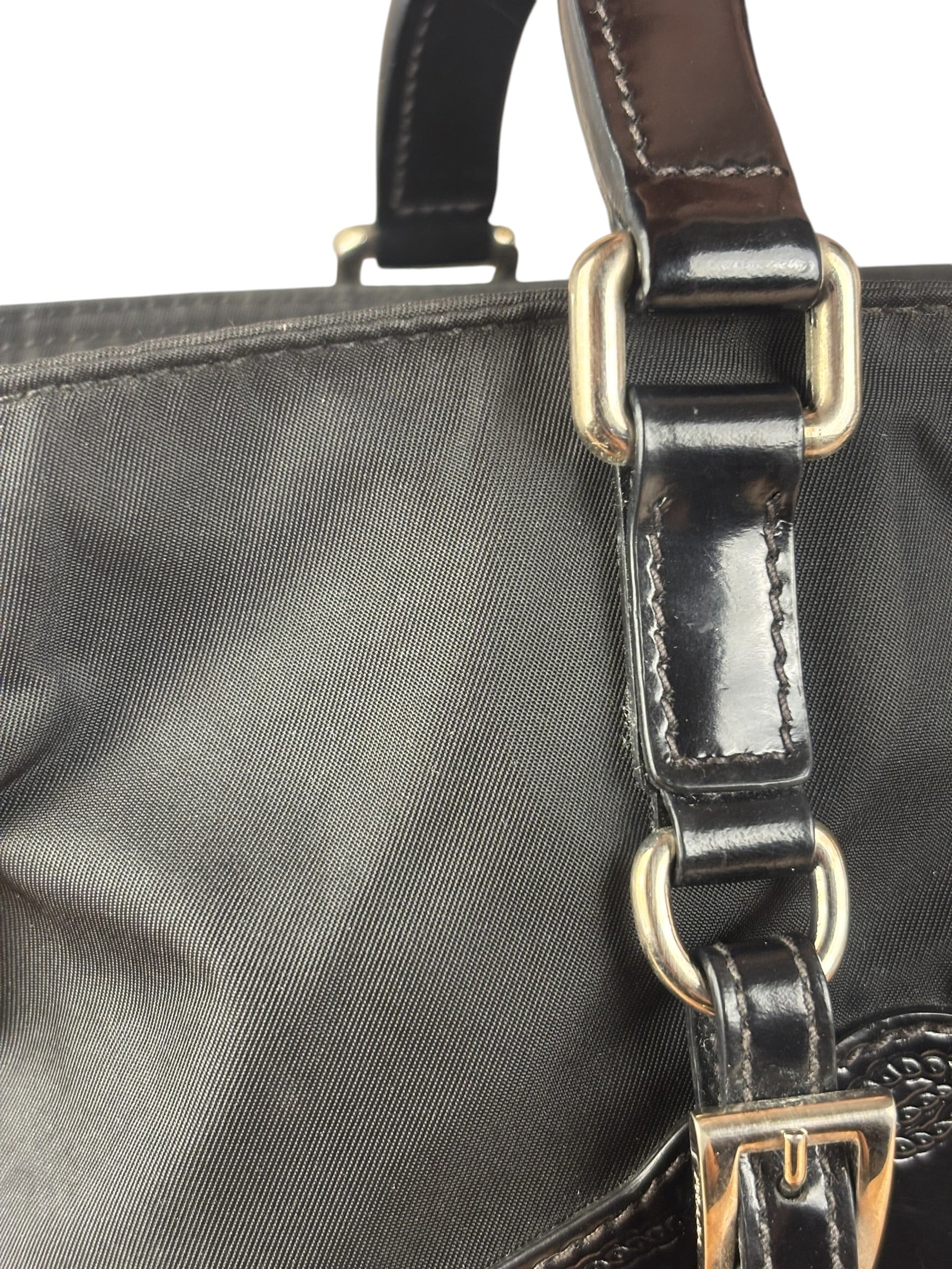 Prada Black Tessuto Nylon Leather Trim Hand Bag