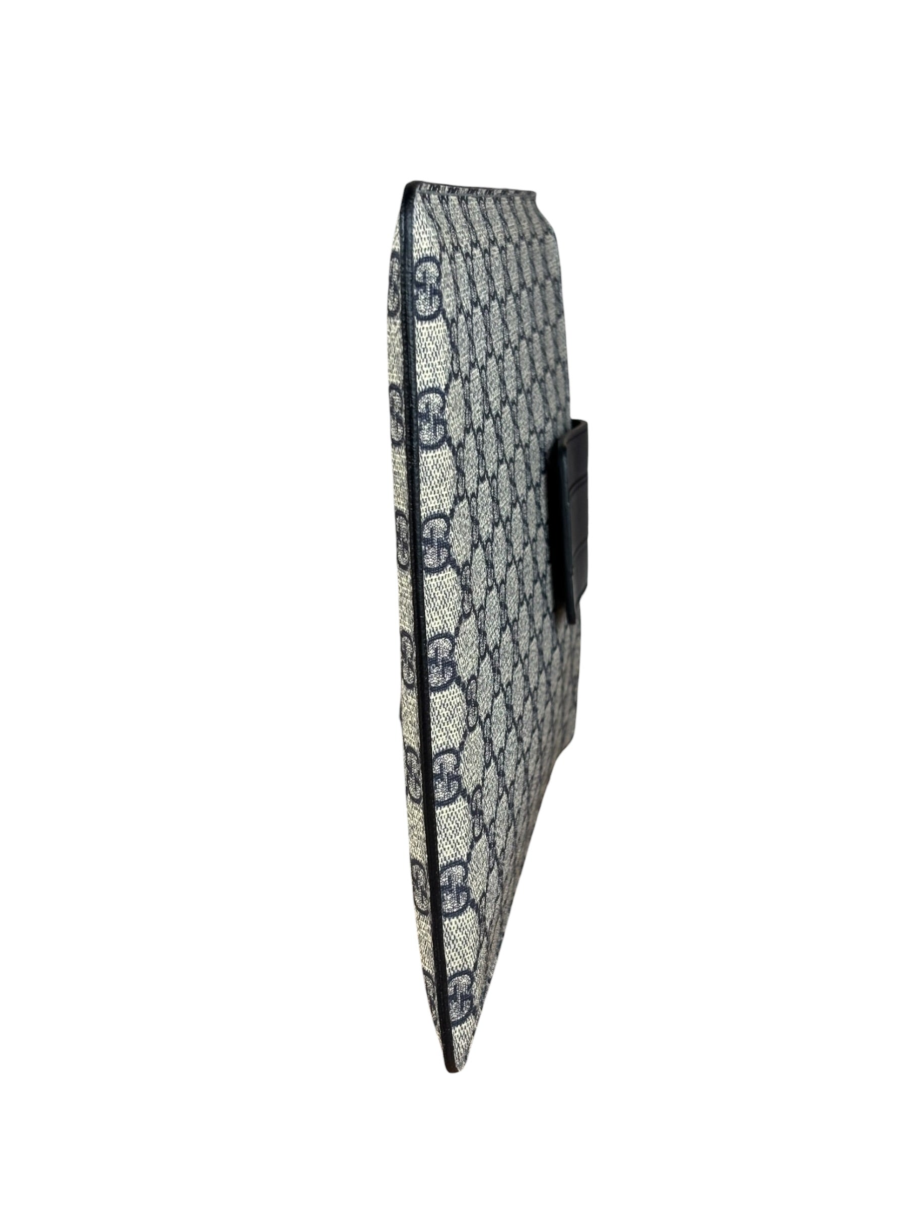 Gucci Navy Blue Leather Trim Coated GG Supreme iPad Case