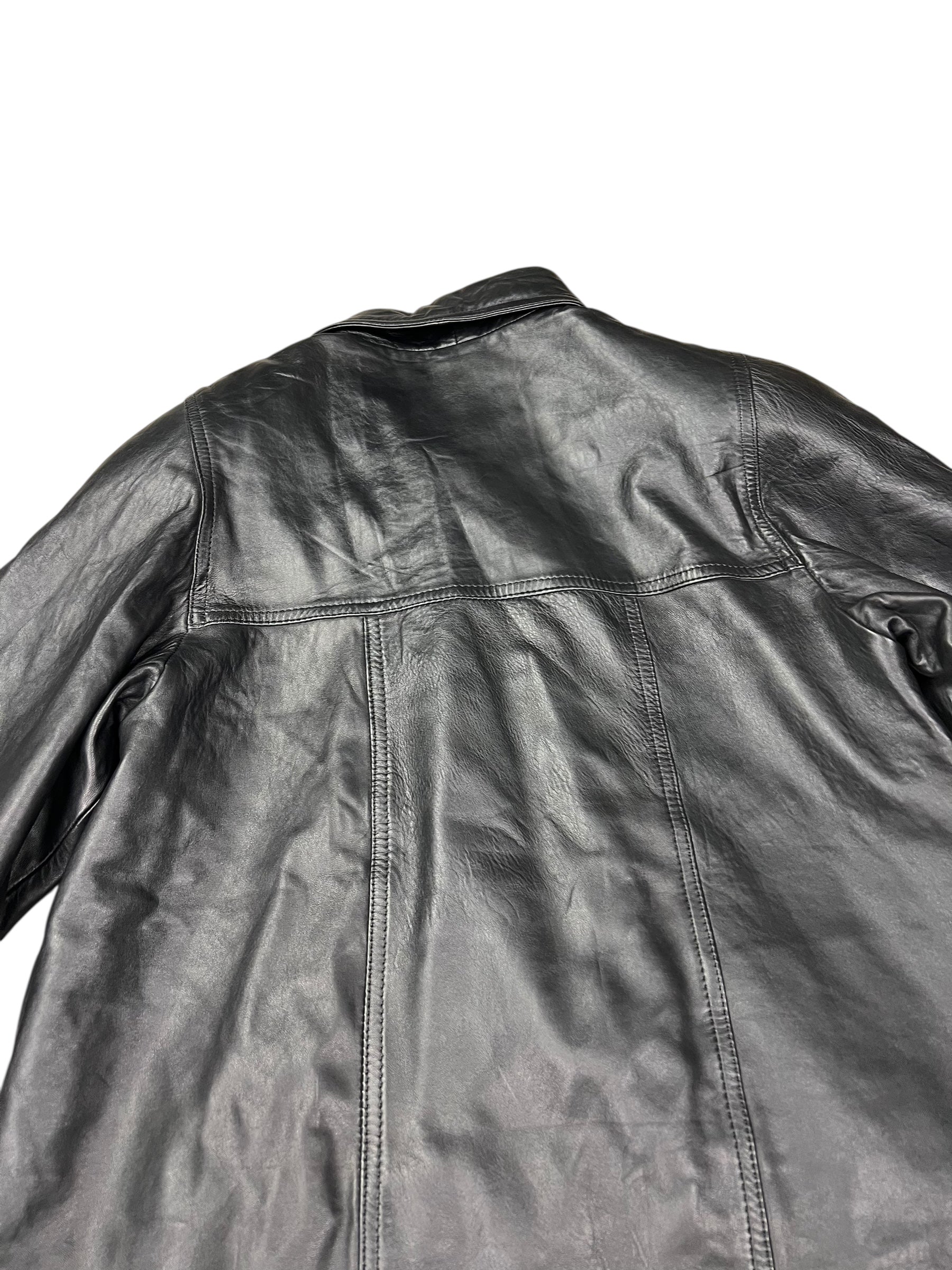 Vintage Black Vegan Leather Long Coat